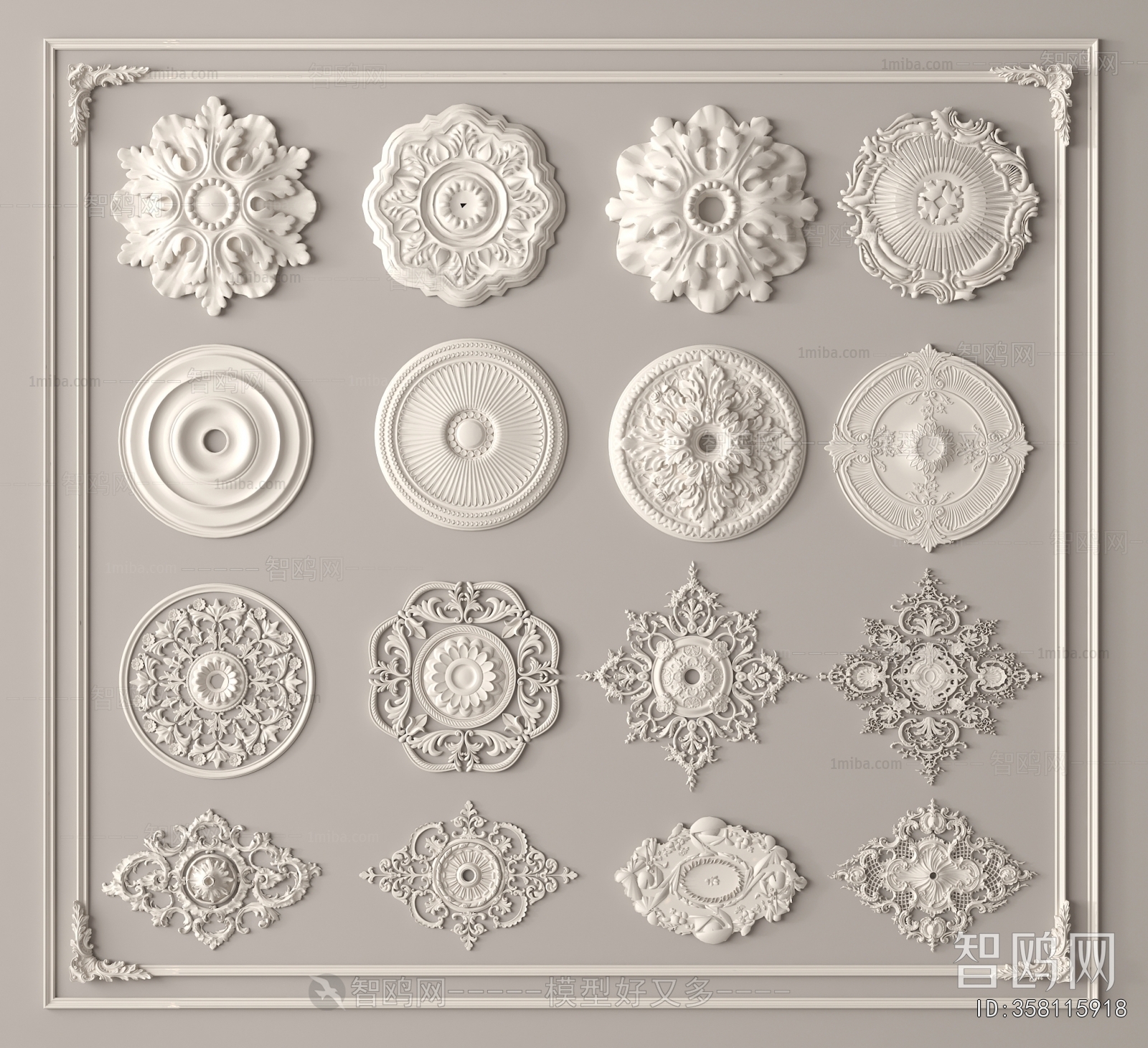 French Style Plaster Carved Top Plate