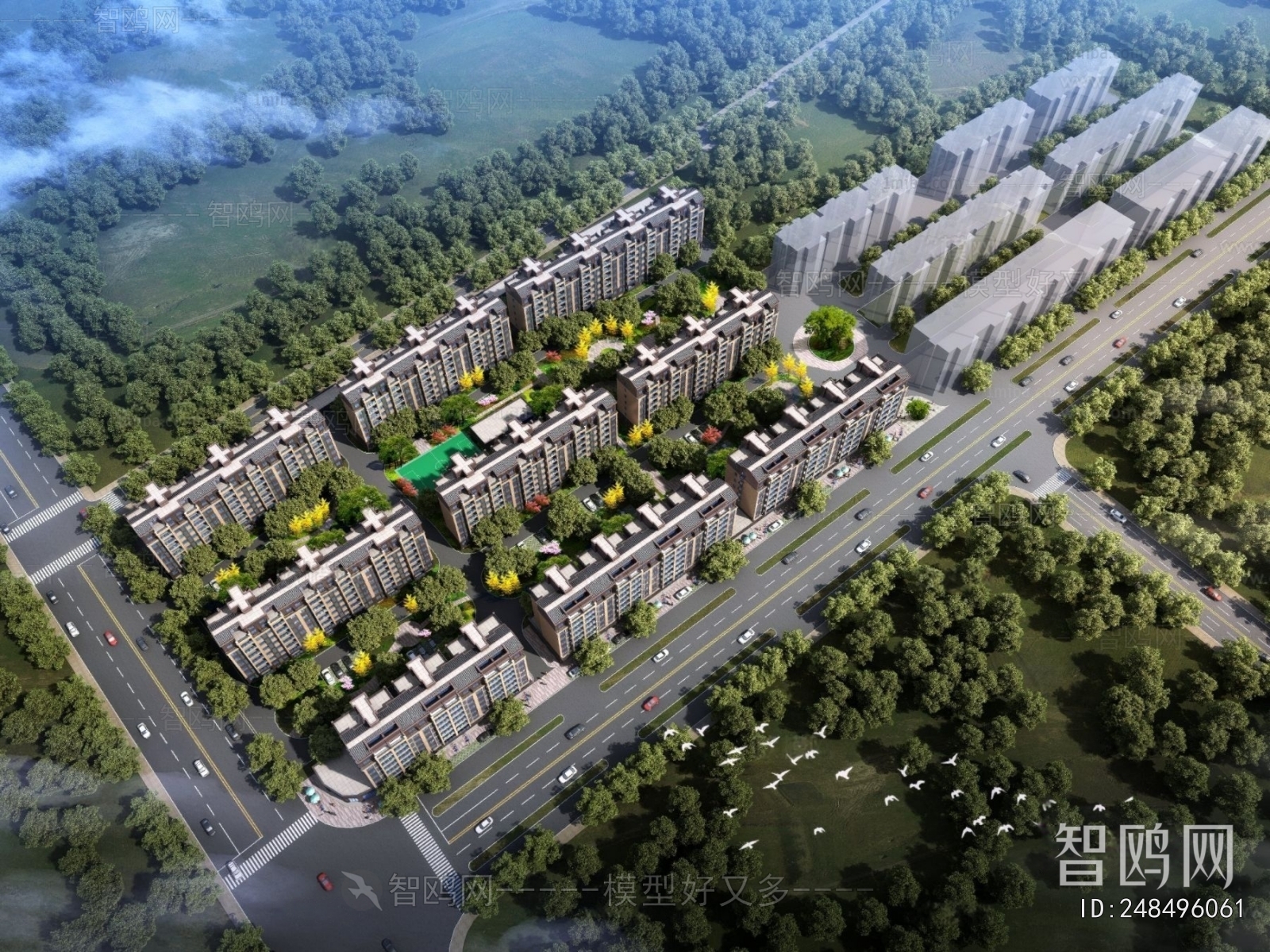 New Chinese Style Architectural Bird's-eye View Planning