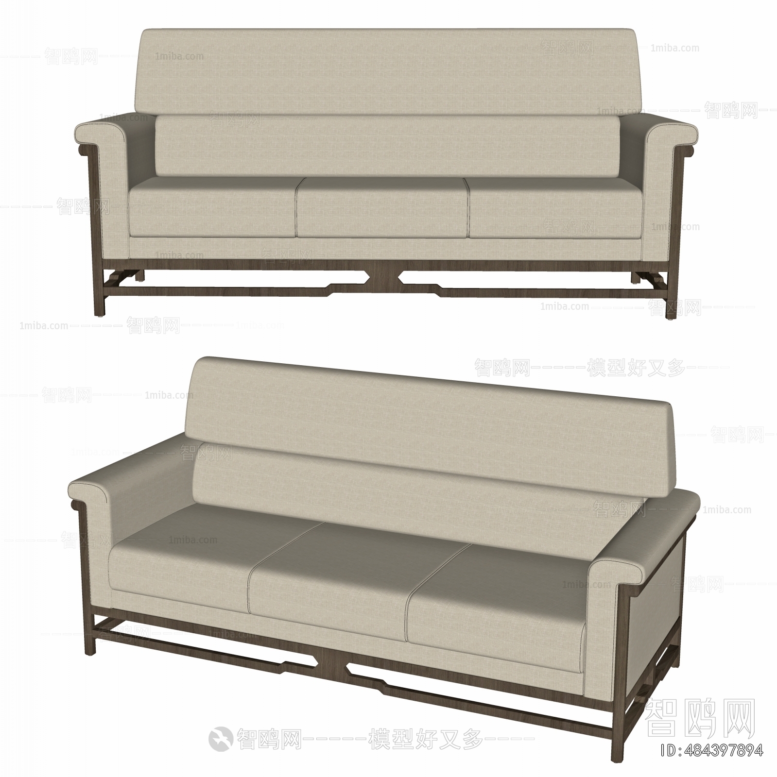 New Chinese Style Three-seat Sofa