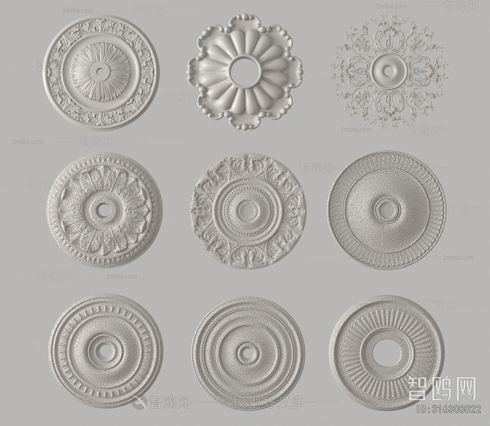 French Style Plaster Carved Top Plate