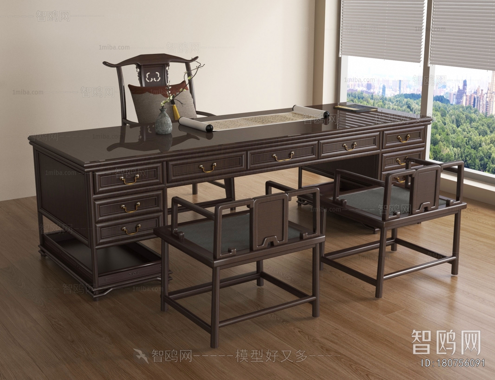 New Chinese Style Computer Desk And Chair