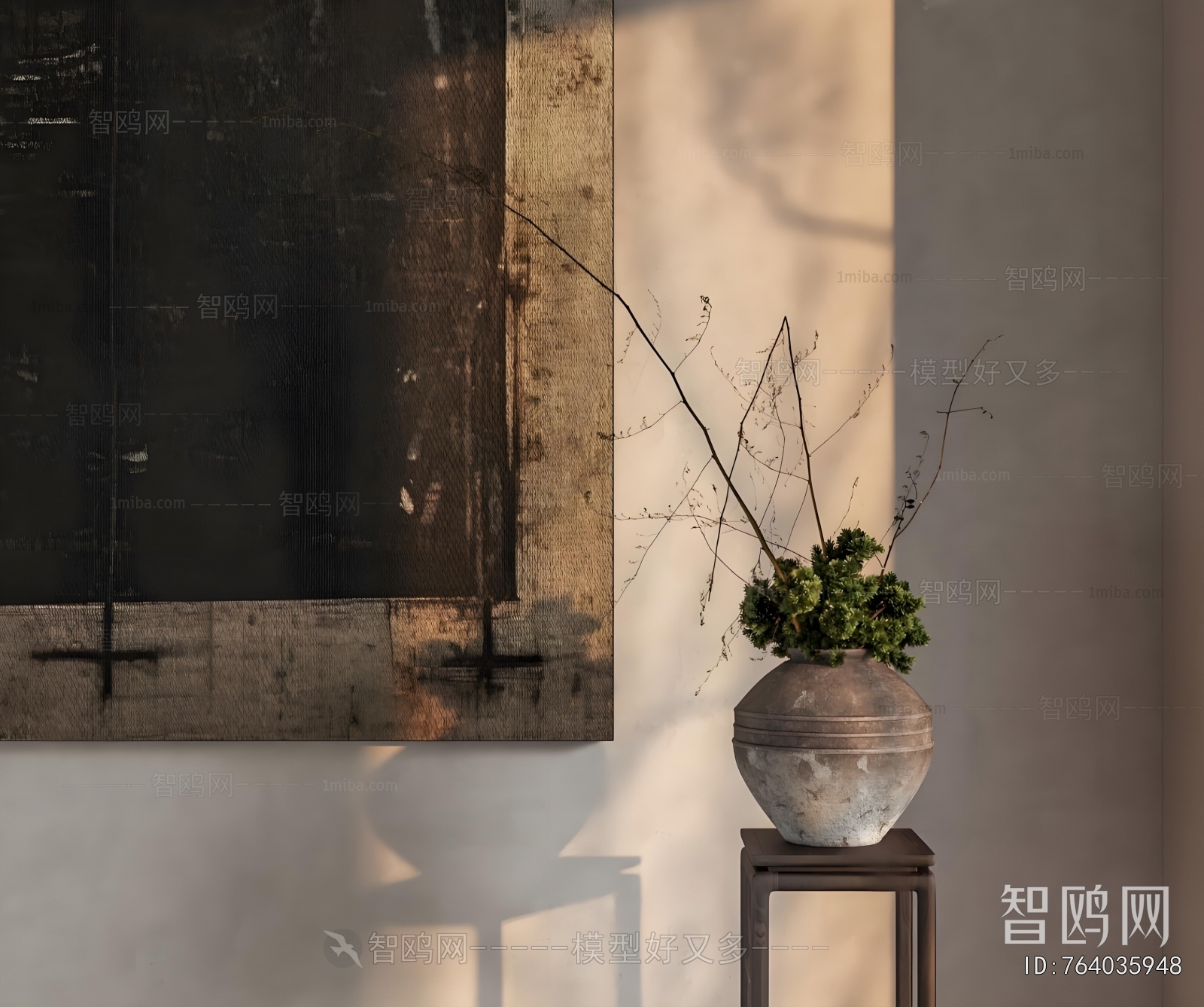 Wabi-sabi Style Potted Green Plant