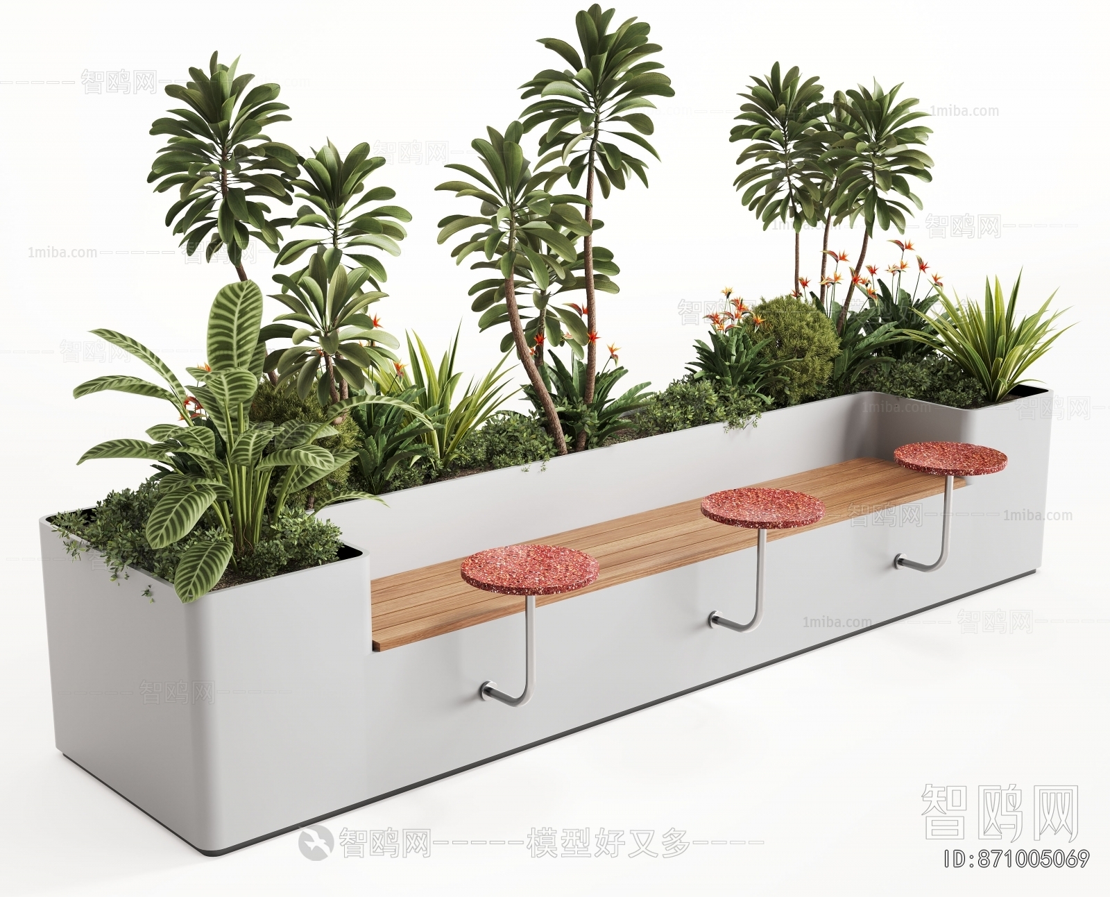 现代户外景观休息凳3D模型下载