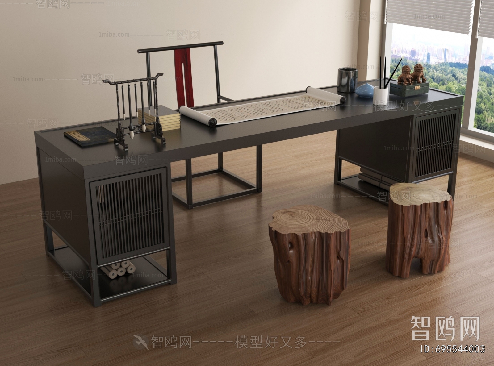 New Chinese Style Computer Desk And Chair