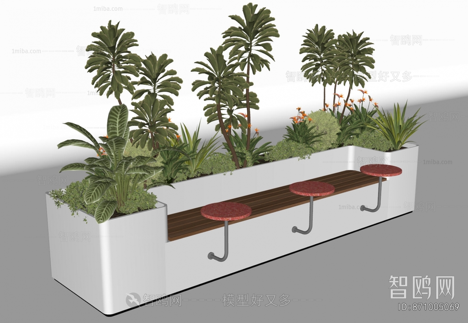 现代户外景观休息凳3D模型下载