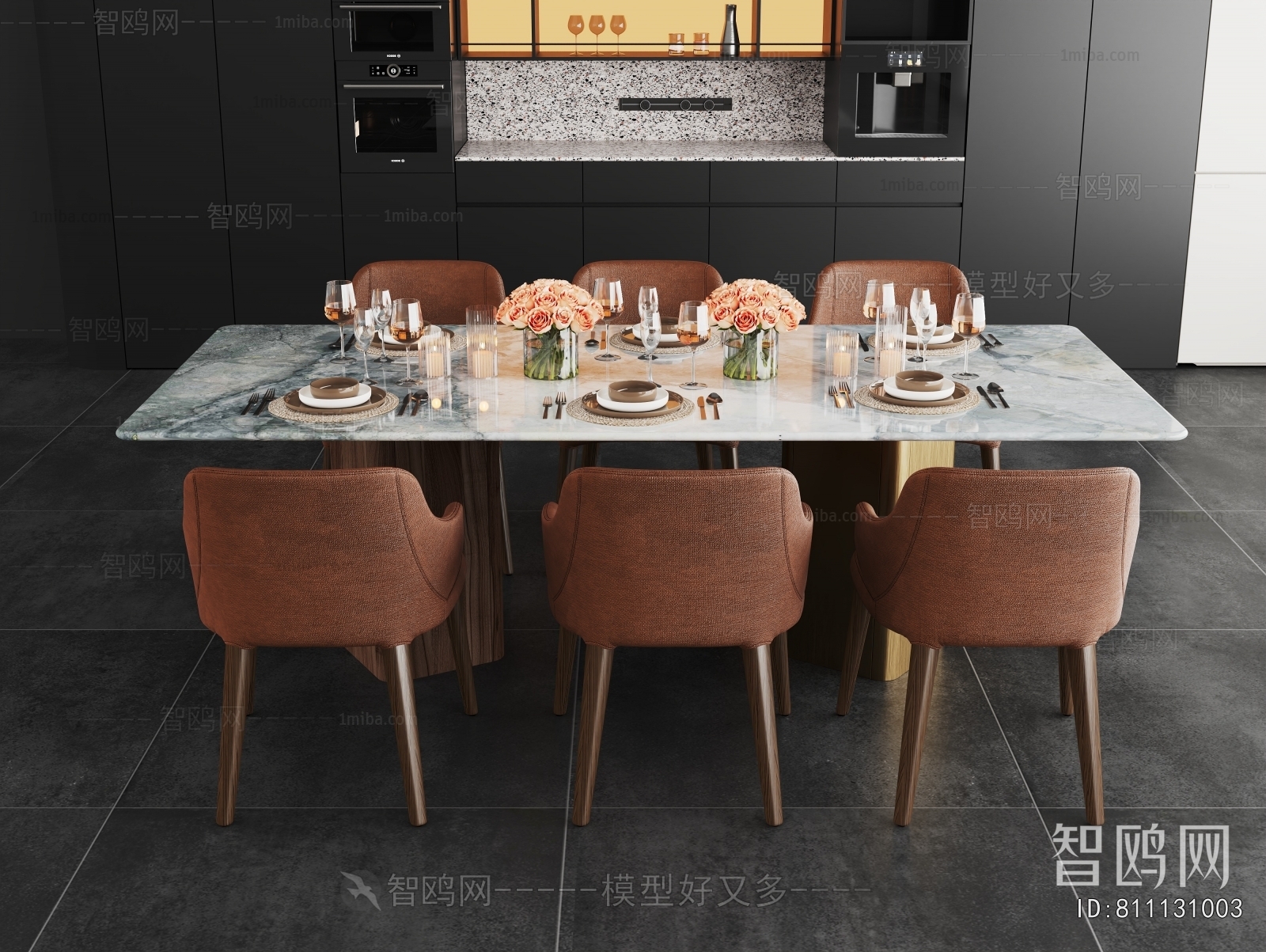 现代餐桌椅组合3D模型下载