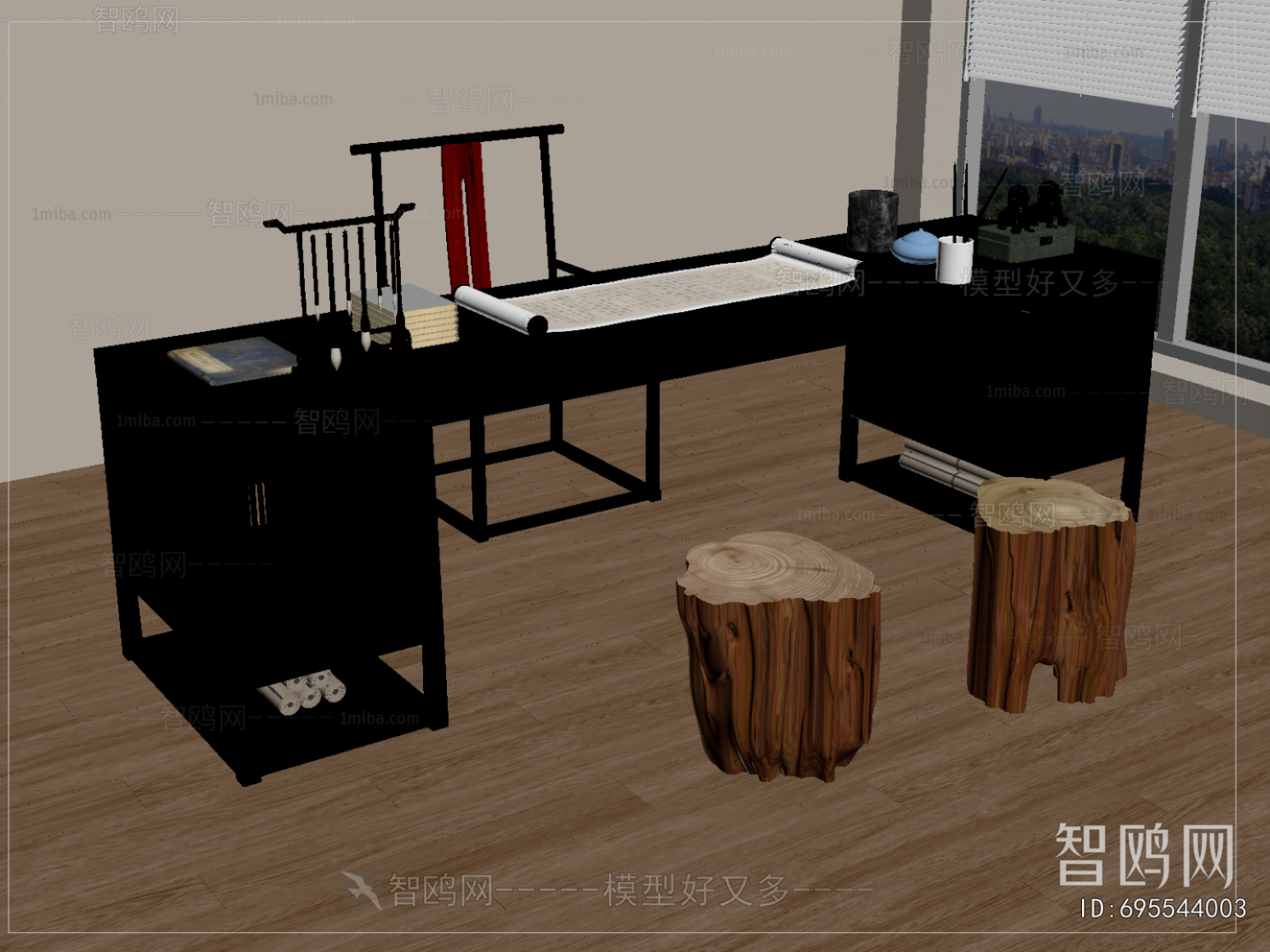 New Chinese Style Computer Desk And Chair