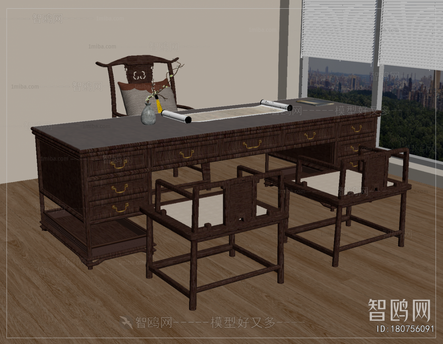 New Chinese Style Computer Desk And Chair