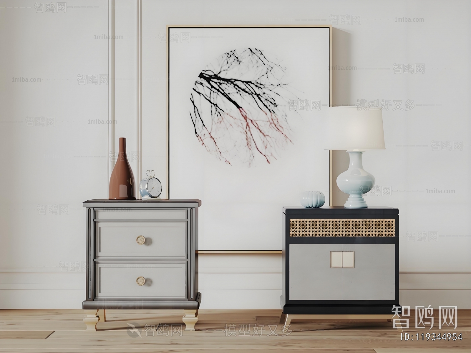 New Chinese Style Bedside Cupboard