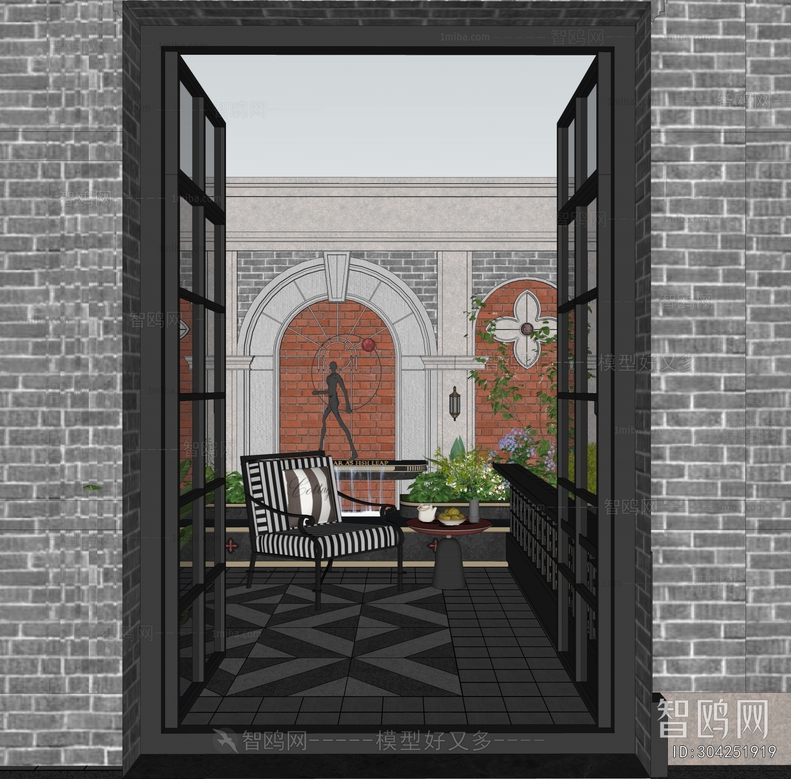 French Style Courtyard/landscape