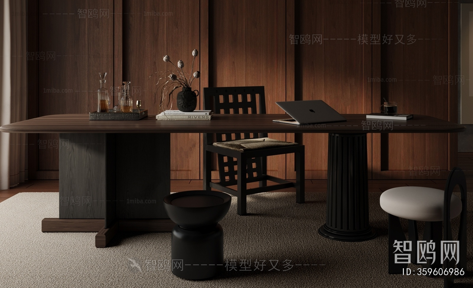 Wabi-sabi Style Computer Desk And Chair