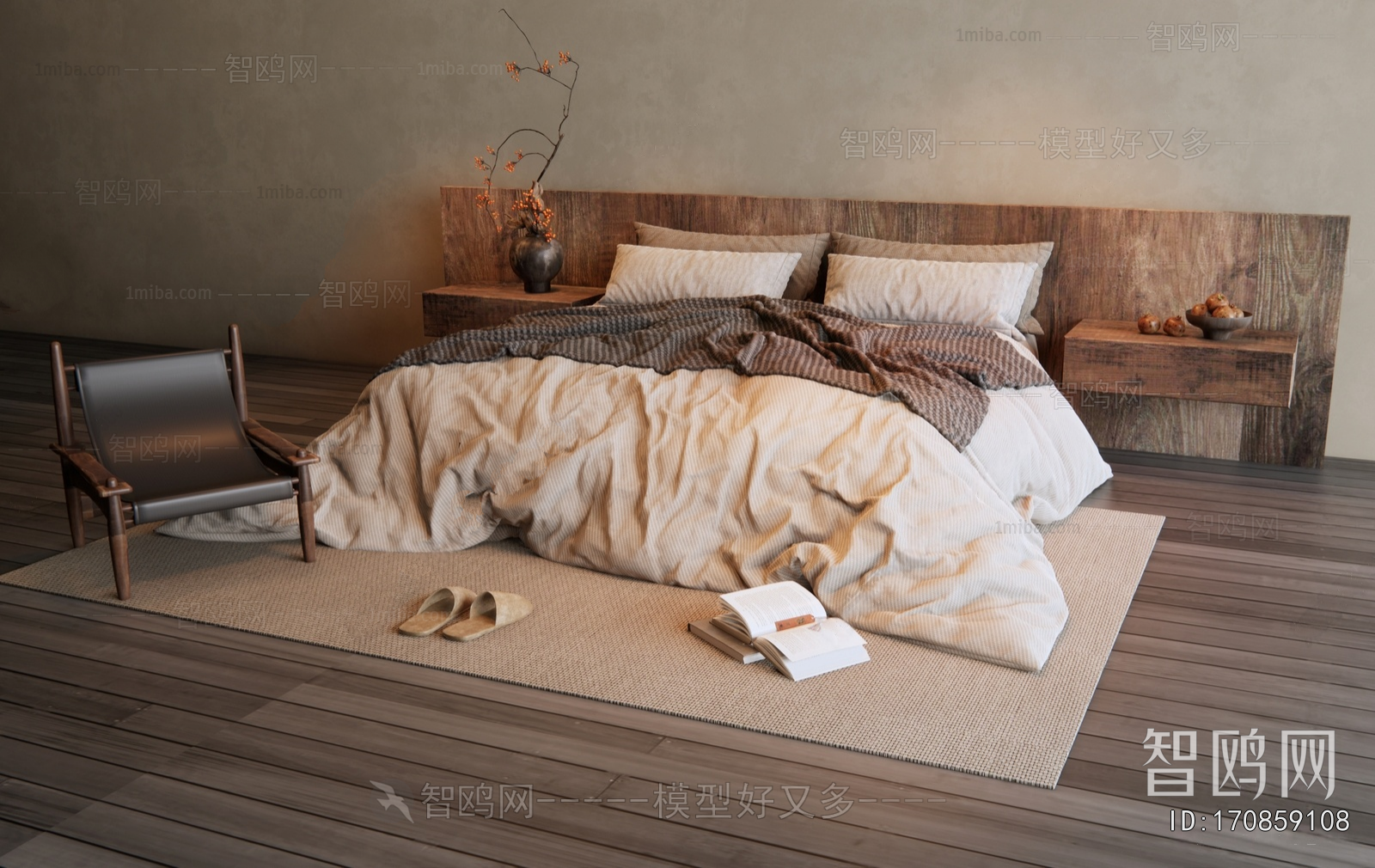 Wabi-sabi Style Double Bed