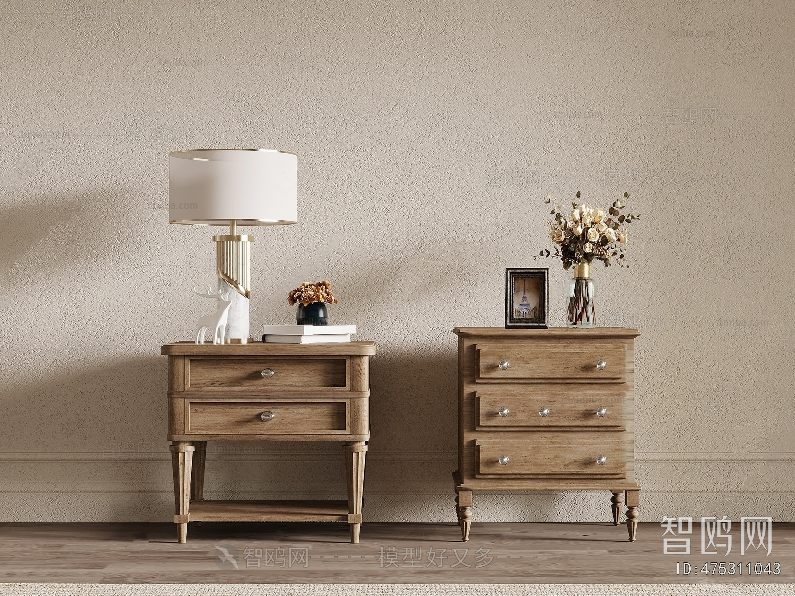 French Style Bedside Cupboard