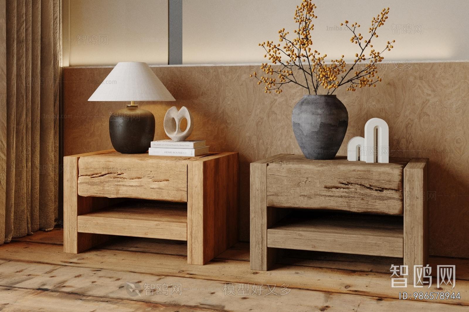 Wabi-sabi Style Bedside Cupboard
