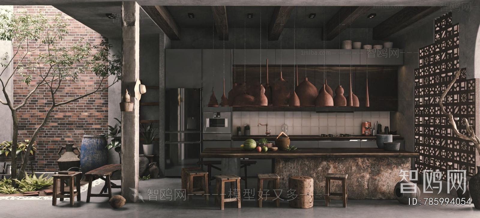 Wabi-sabi Style Open Kitchen