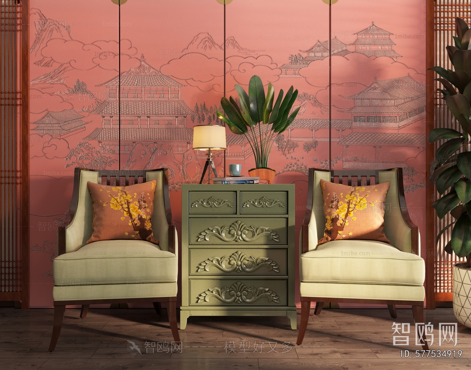 New Chinese Style Single Sofa