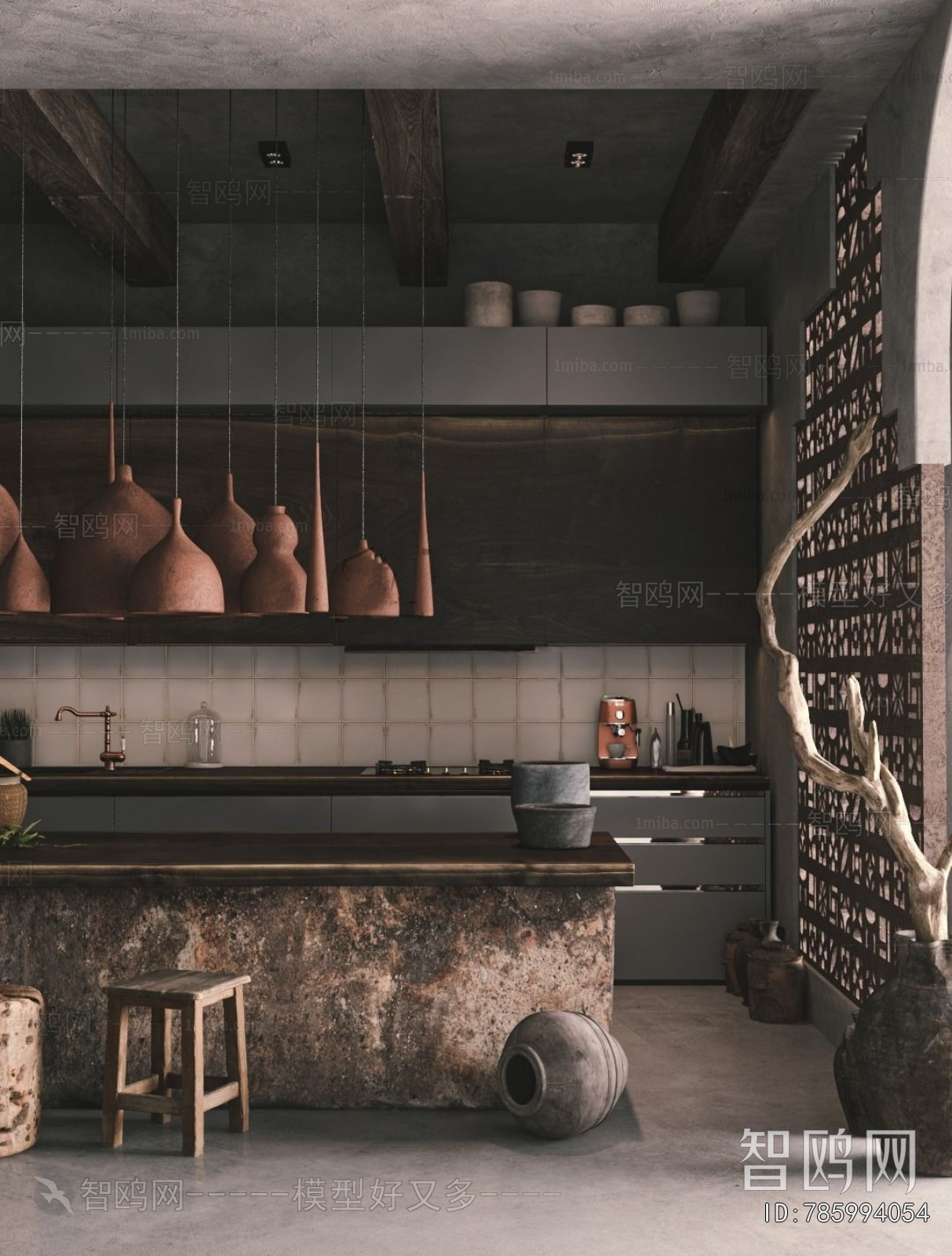 Wabi-sabi Style Open Kitchen