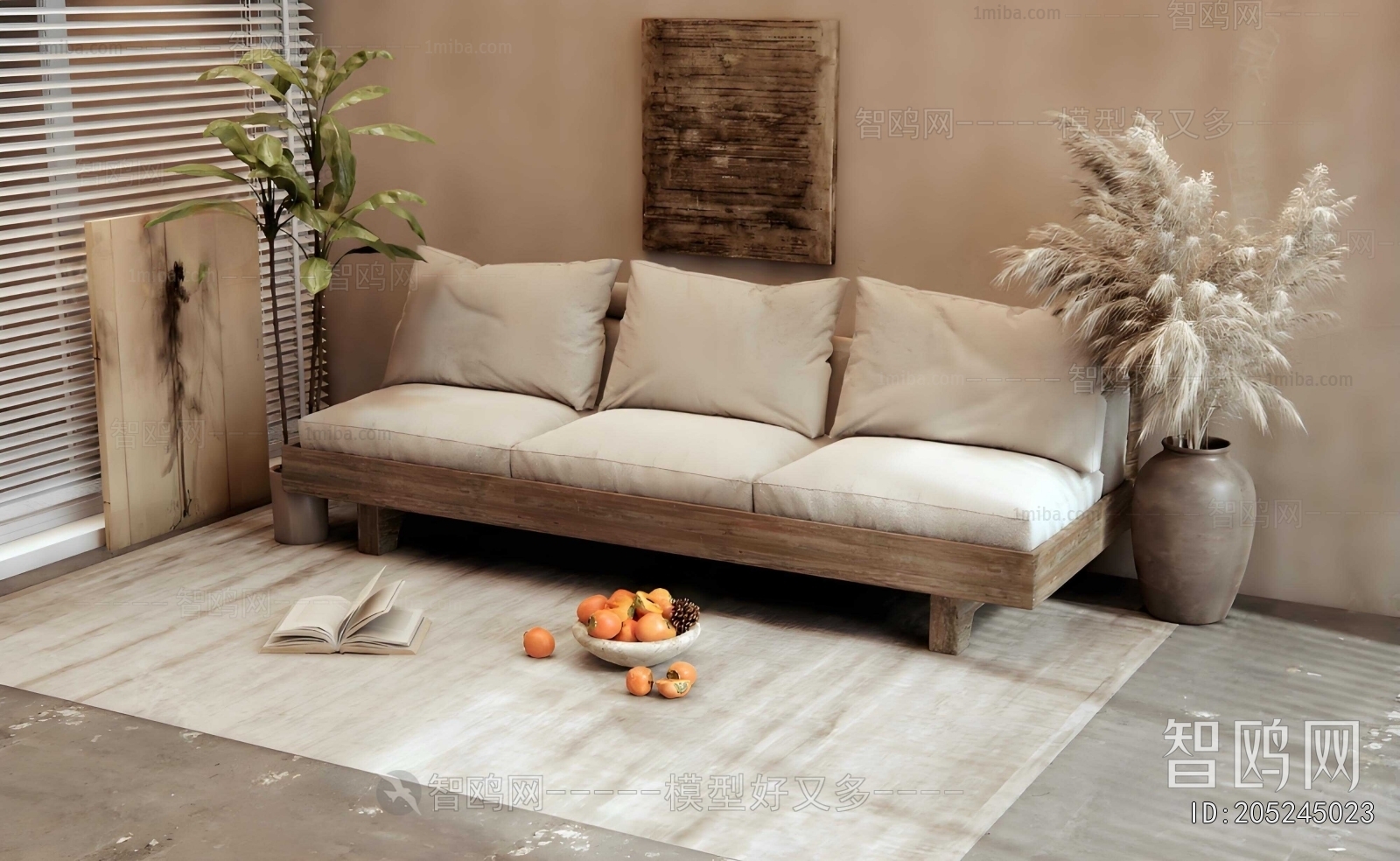 Wabi-sabi Style Three-seat Sofa