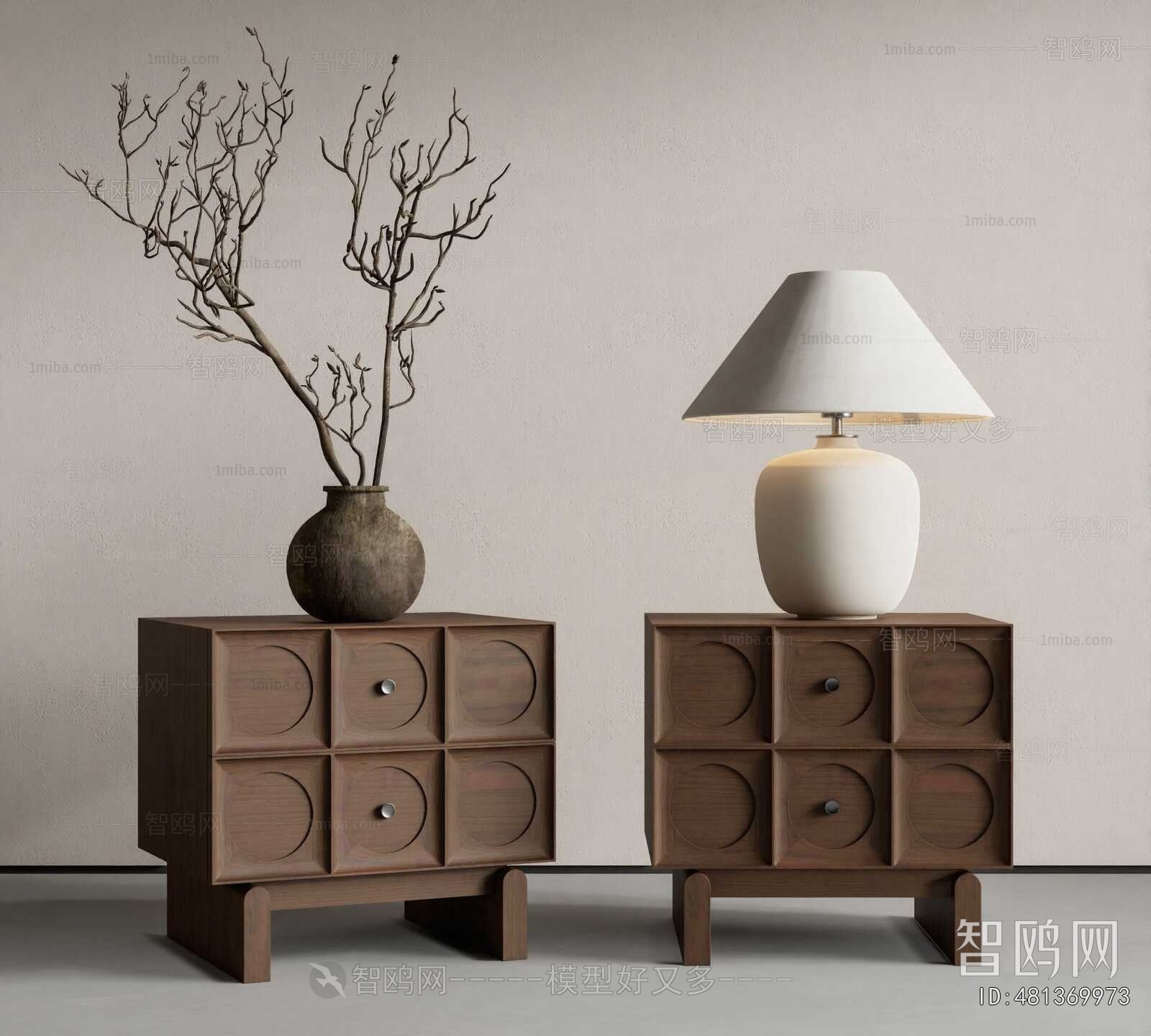 Wabi-sabi Style Bedside Cupboard