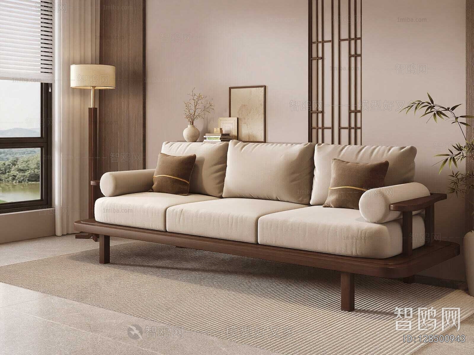 New Chinese Style Three-seat Sofa