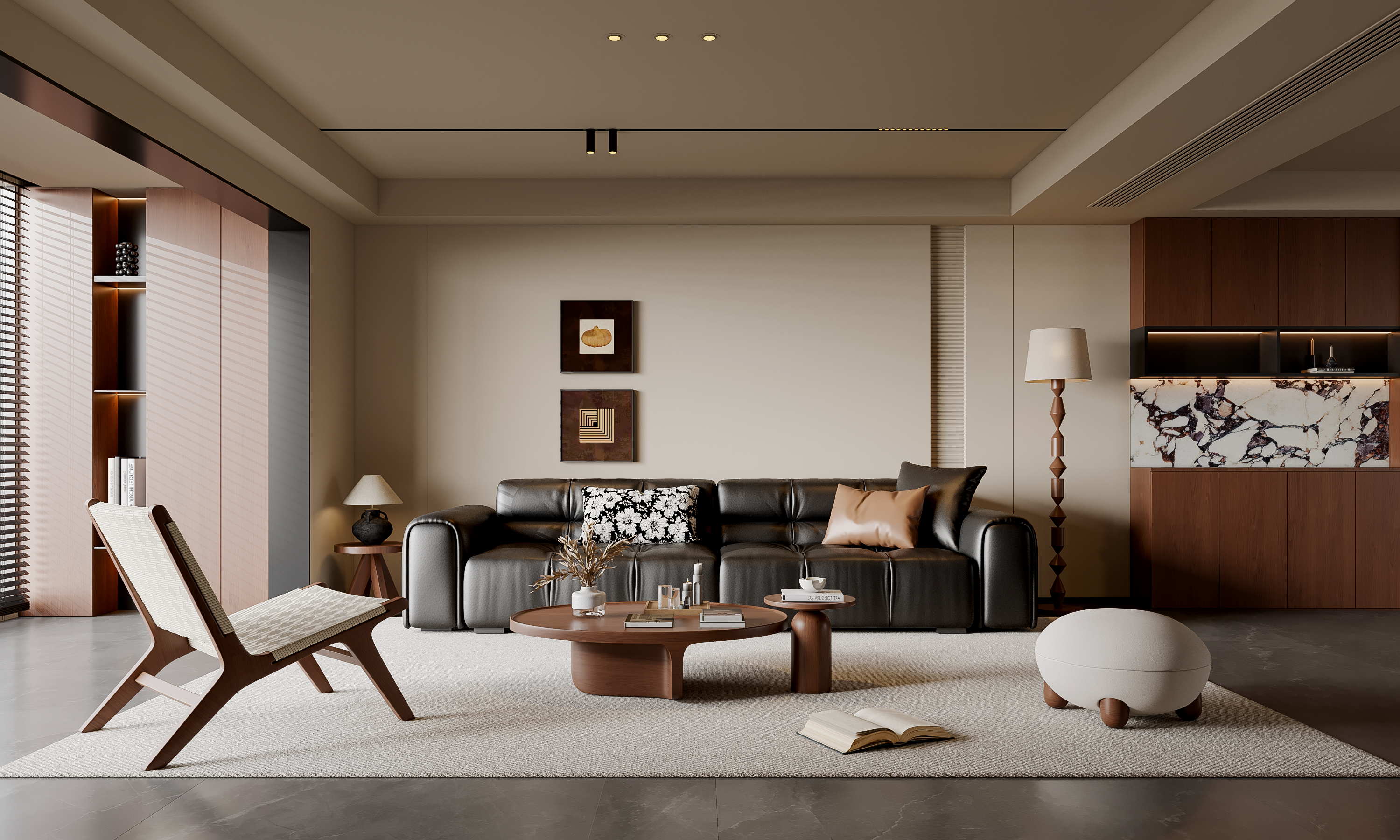 现代中古风客厅su模型下载