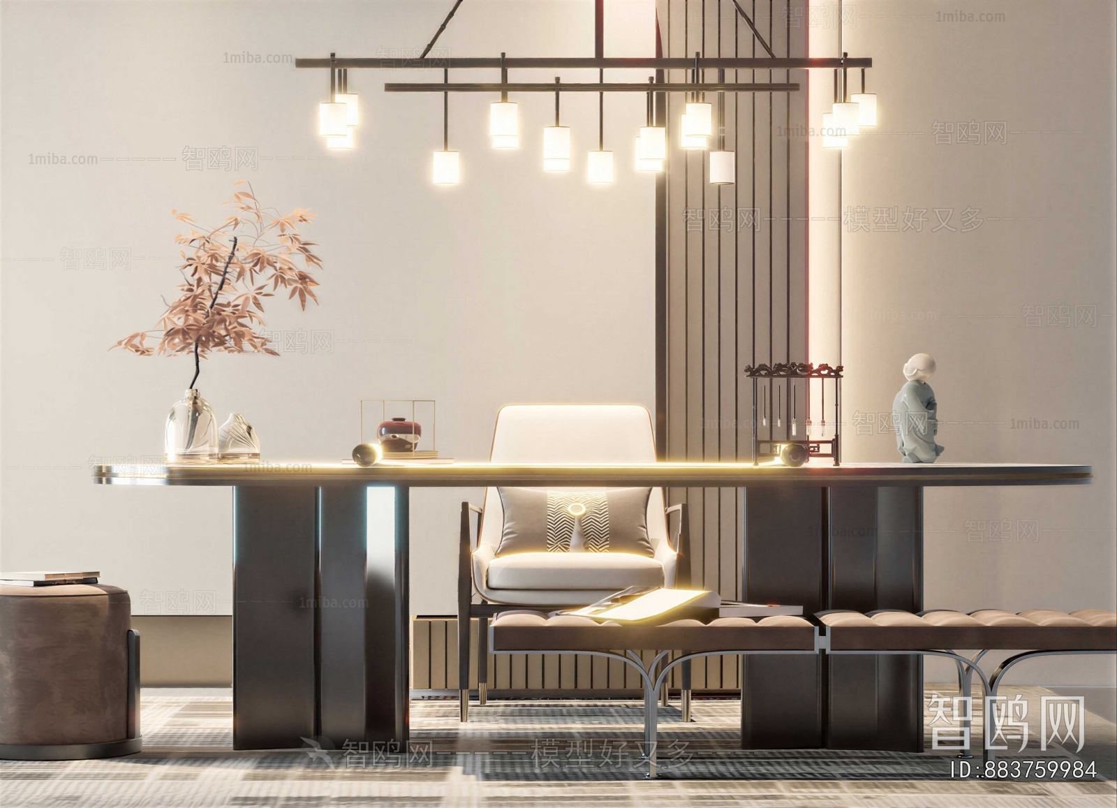 New Chinese Style Computer Desk And Chair