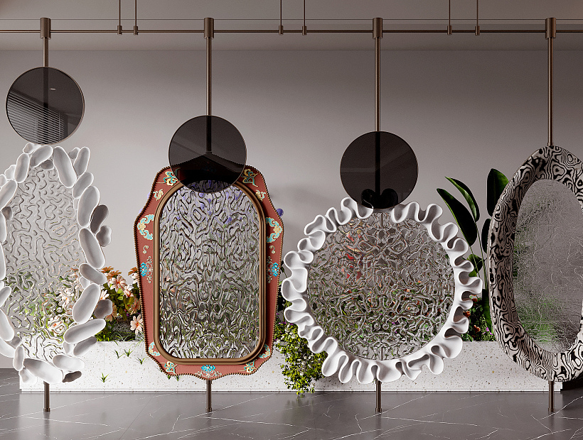 现代艺术异型玻璃隔断组合su模型下载