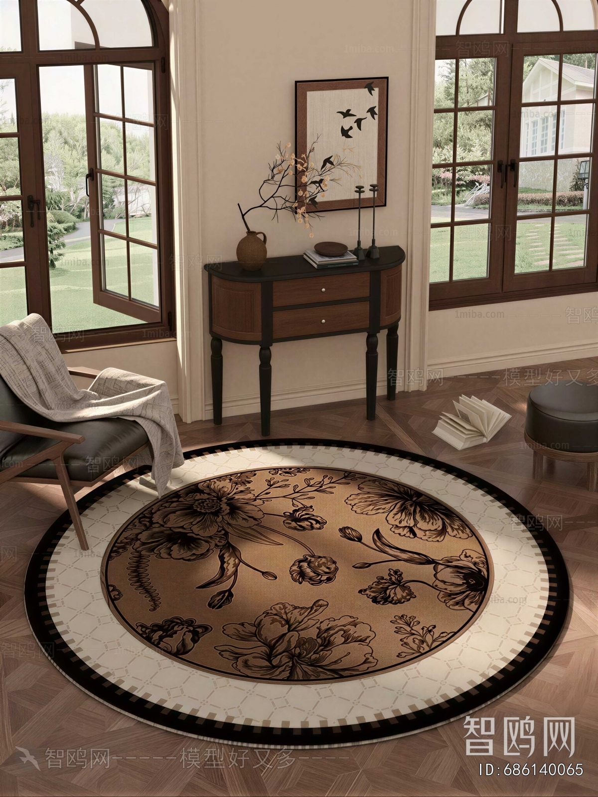 Retro Style Circular Carpet