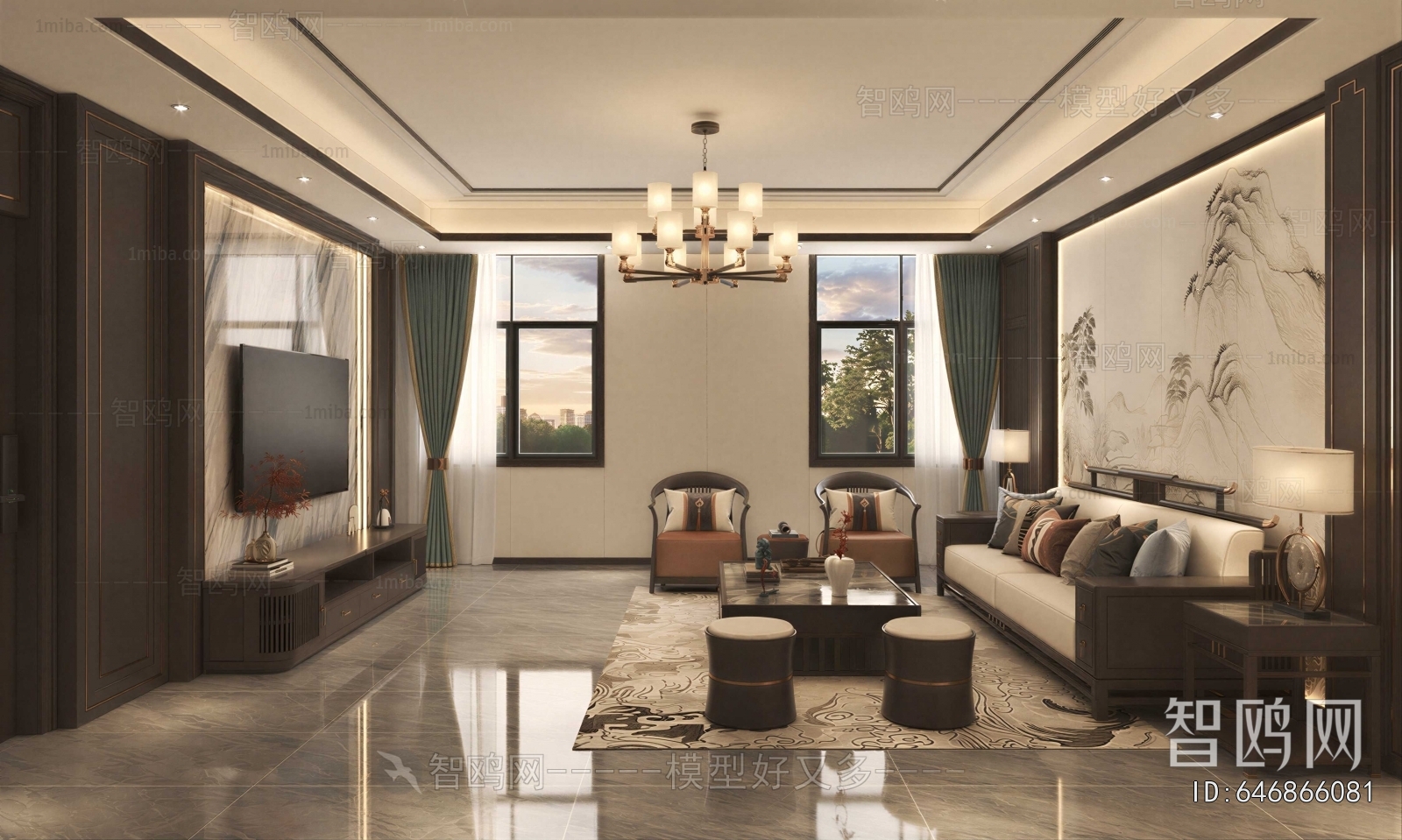 New Chinese Style A Living Room