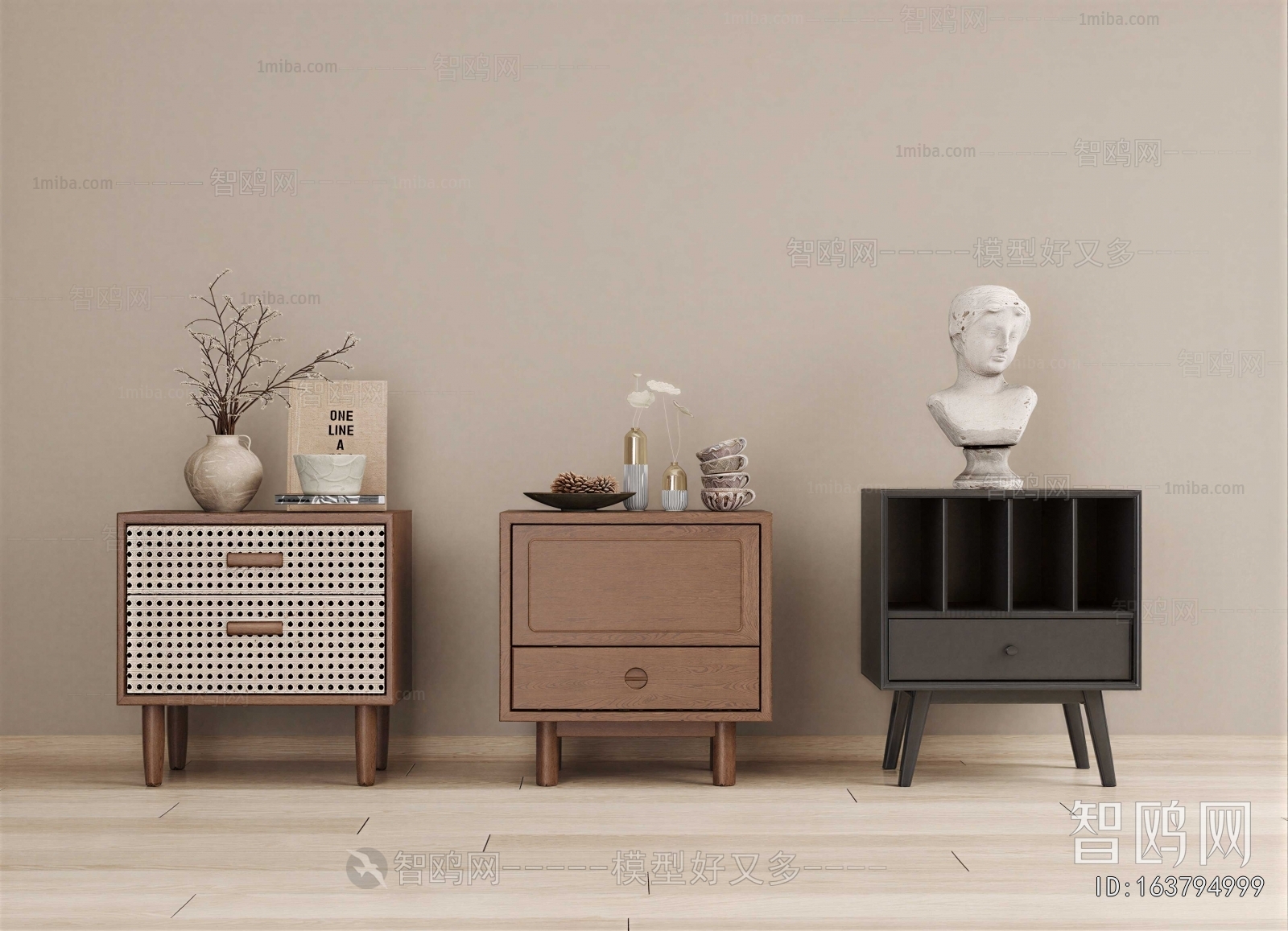 Wabi-sabi Style Bedside Cupboard