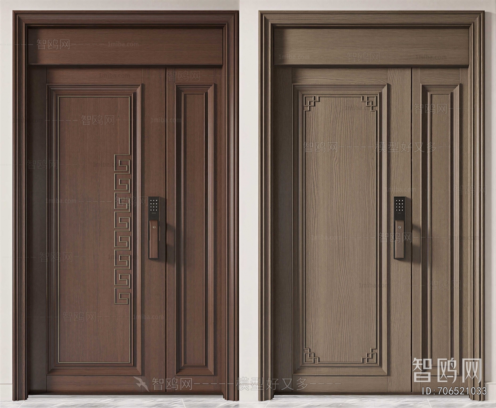 New Chinese Style Unequal Double Door