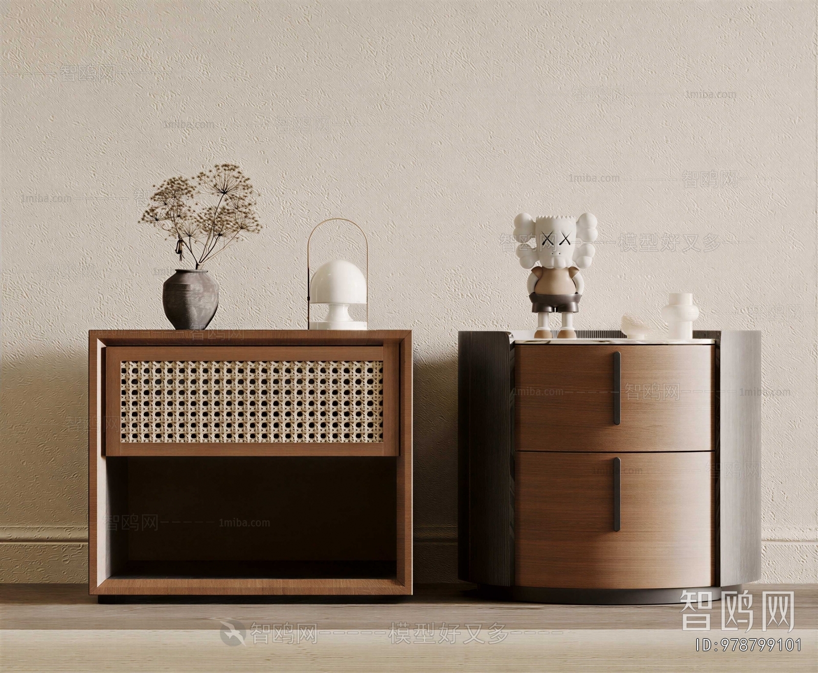 Wabi-sabi Style Bedside Cupboard