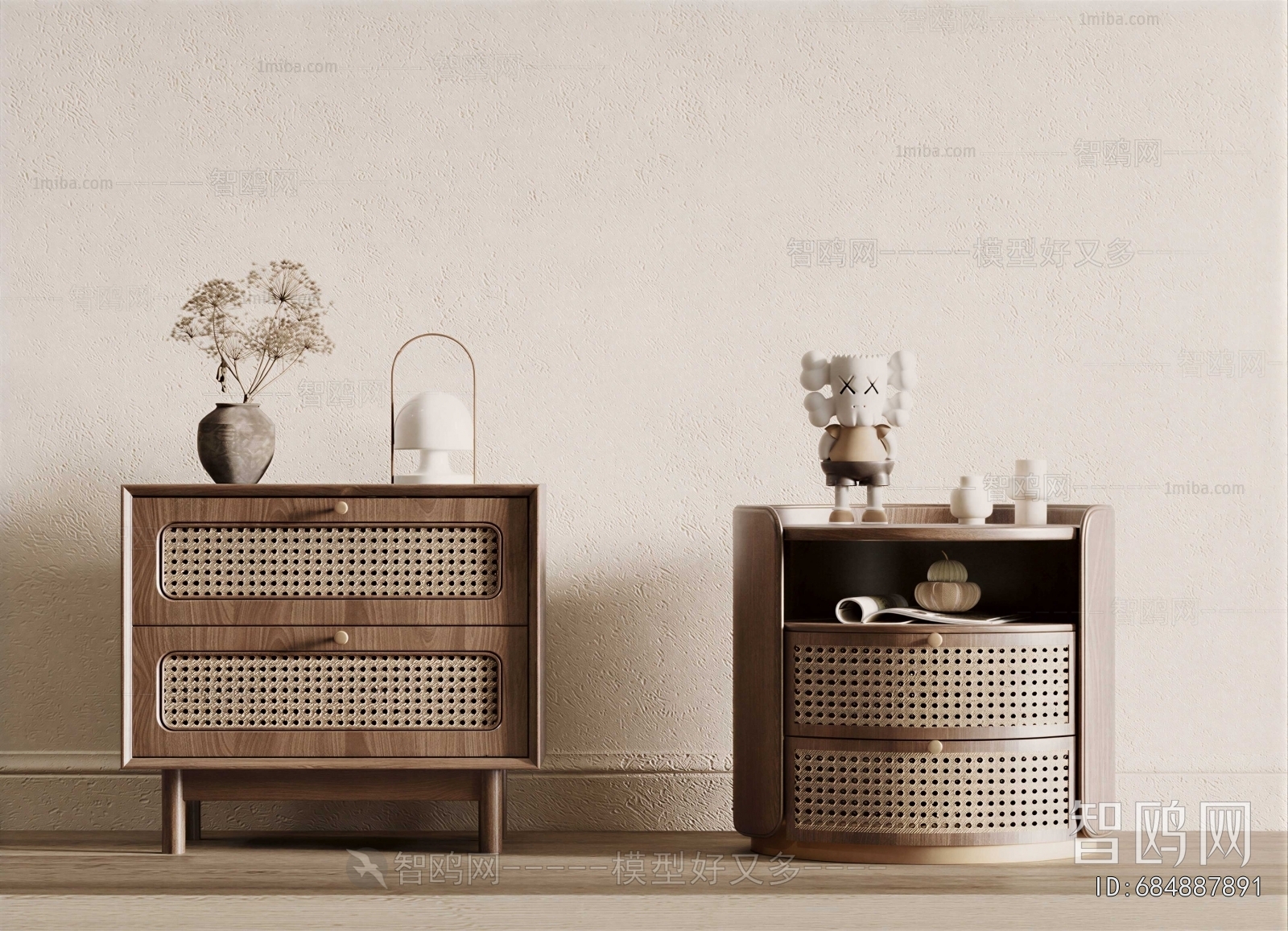 Wabi-sabi Style Bedside Cupboard