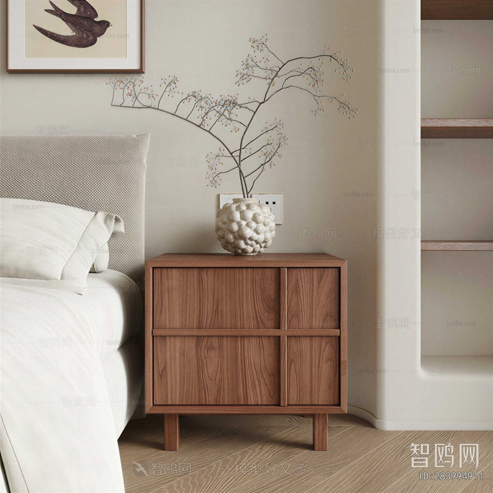 Wabi-sabi Style Bedside Cupboard