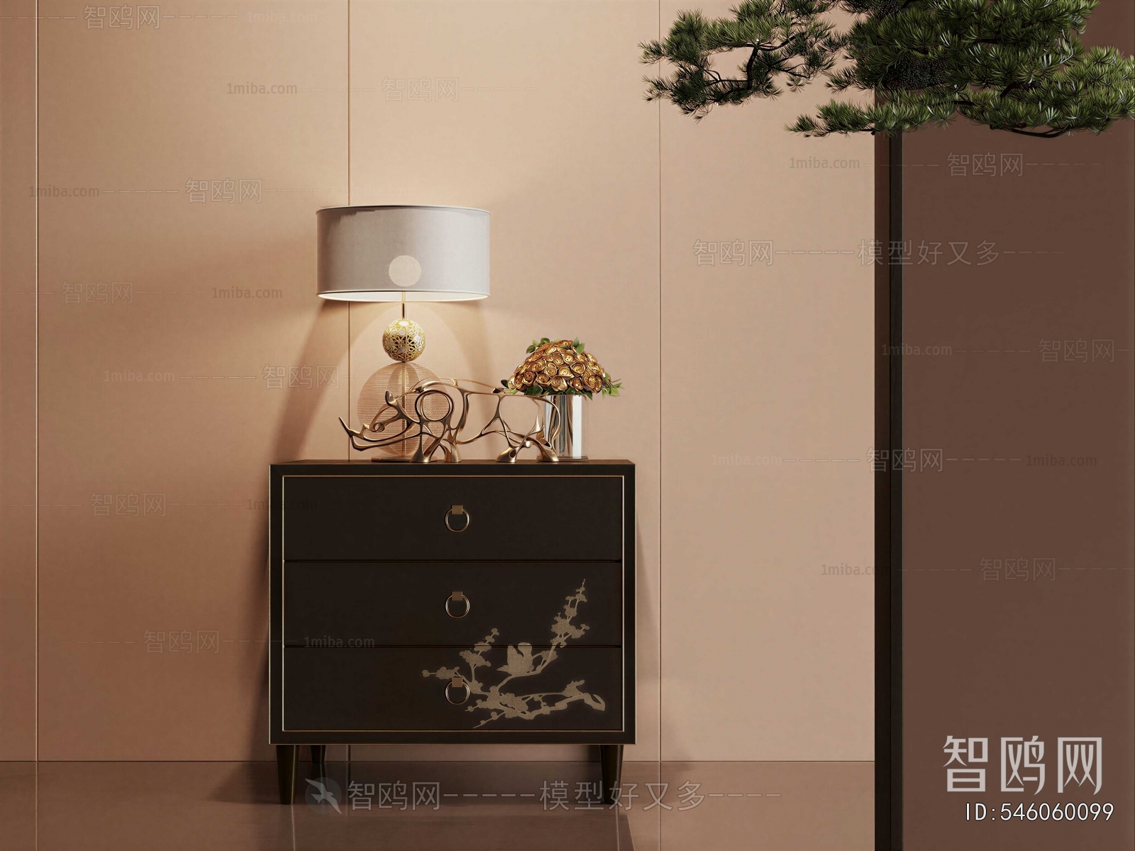 New Chinese Style Bedside Cupboard