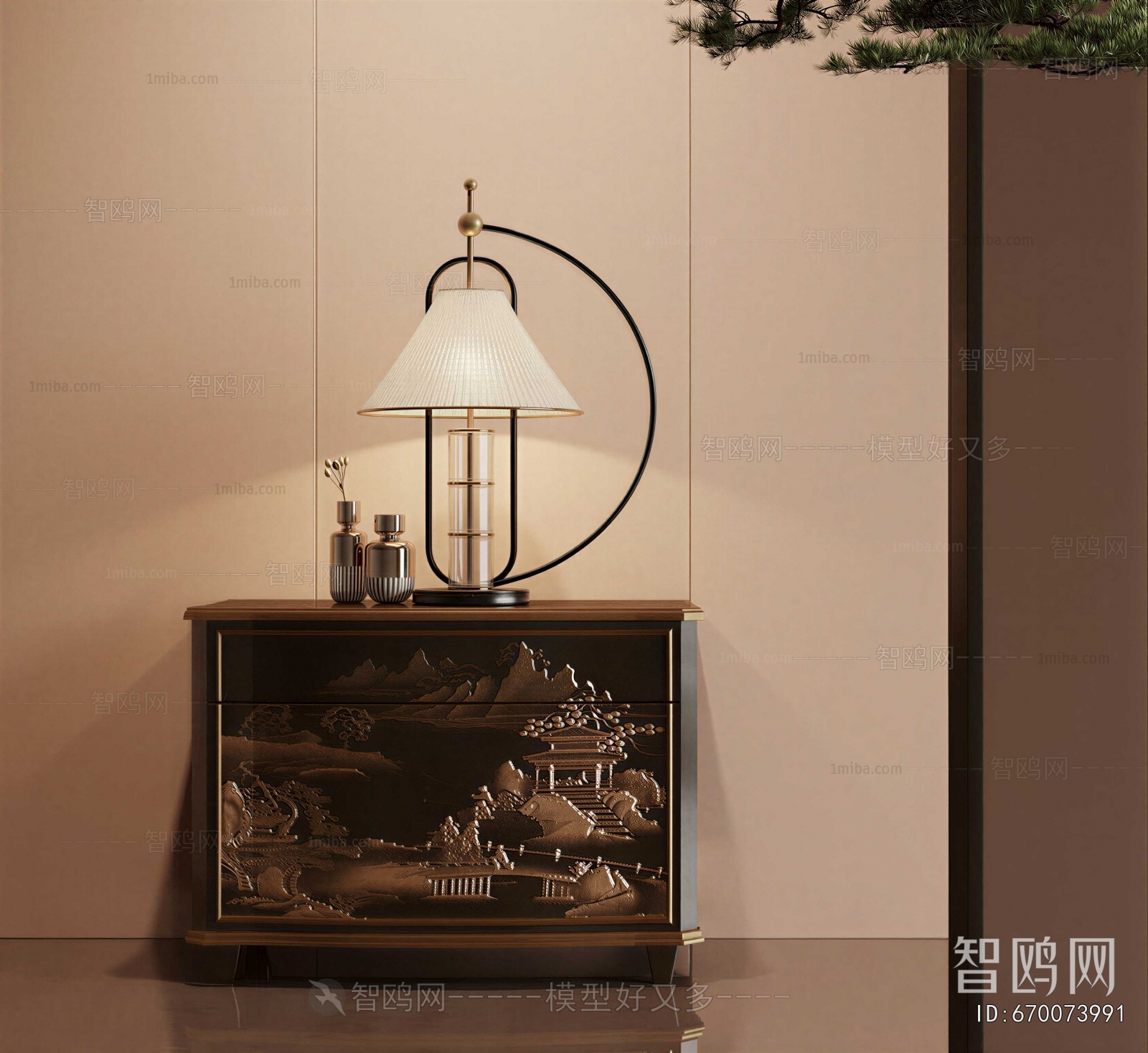 New Chinese Style Bedside Cupboard