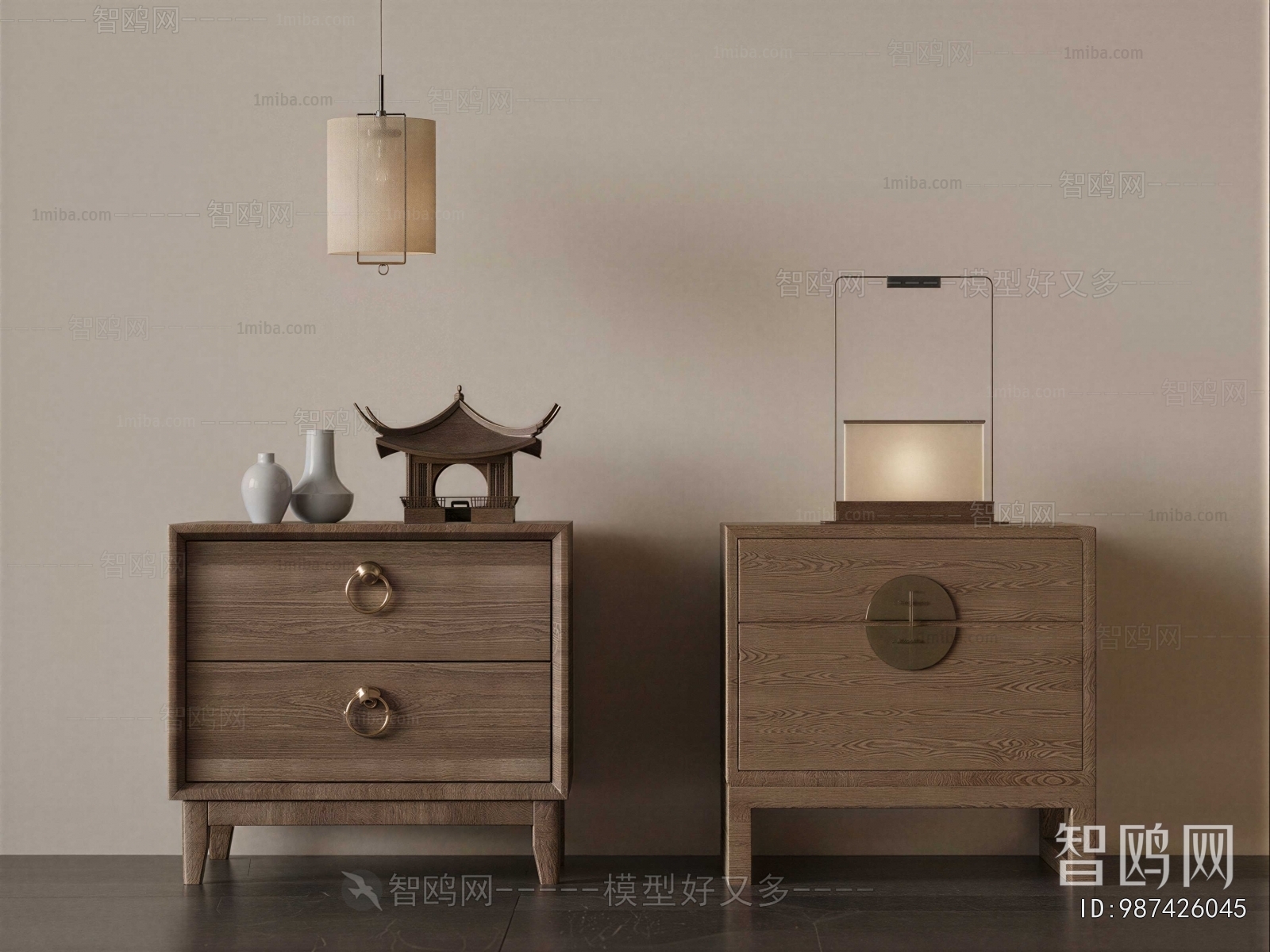 New Chinese Style Bedside Cupboard