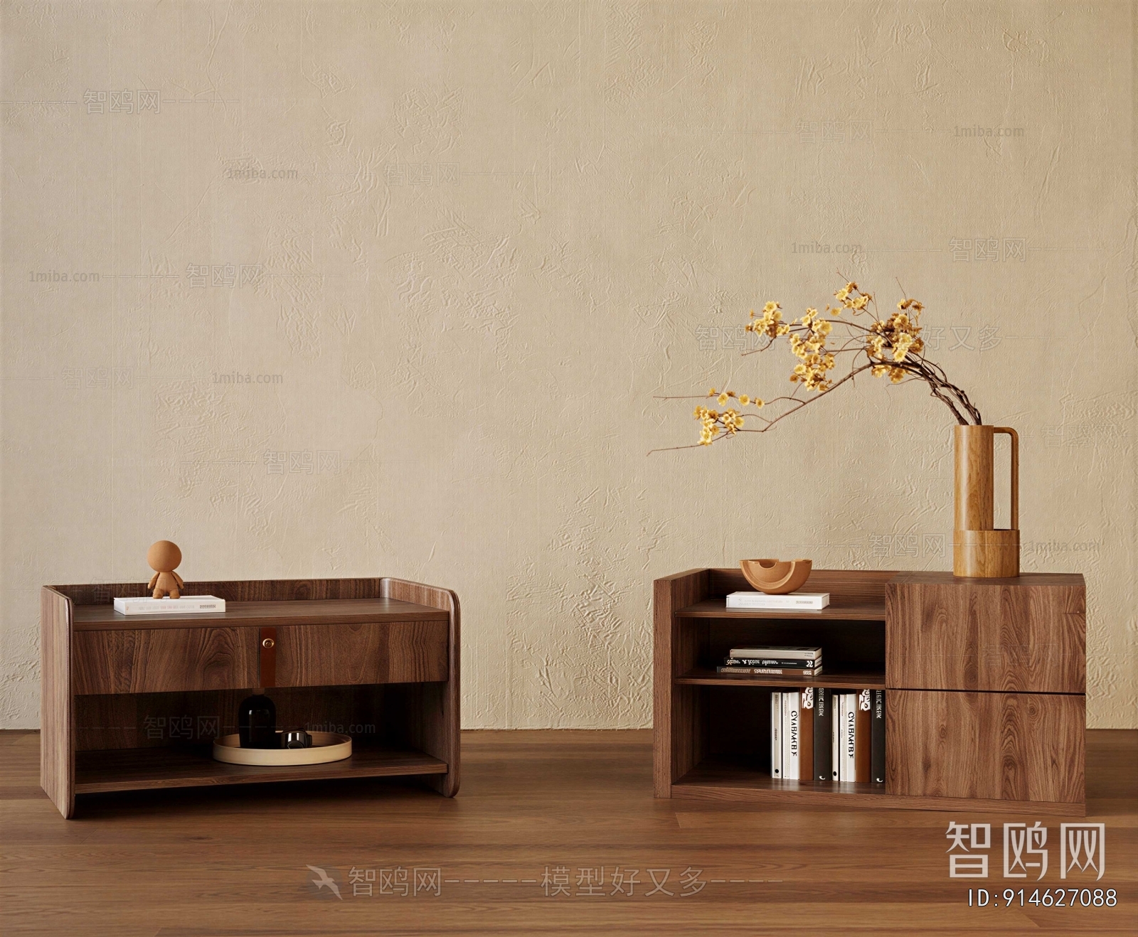 Wabi-sabi Style Bedside Cupboard