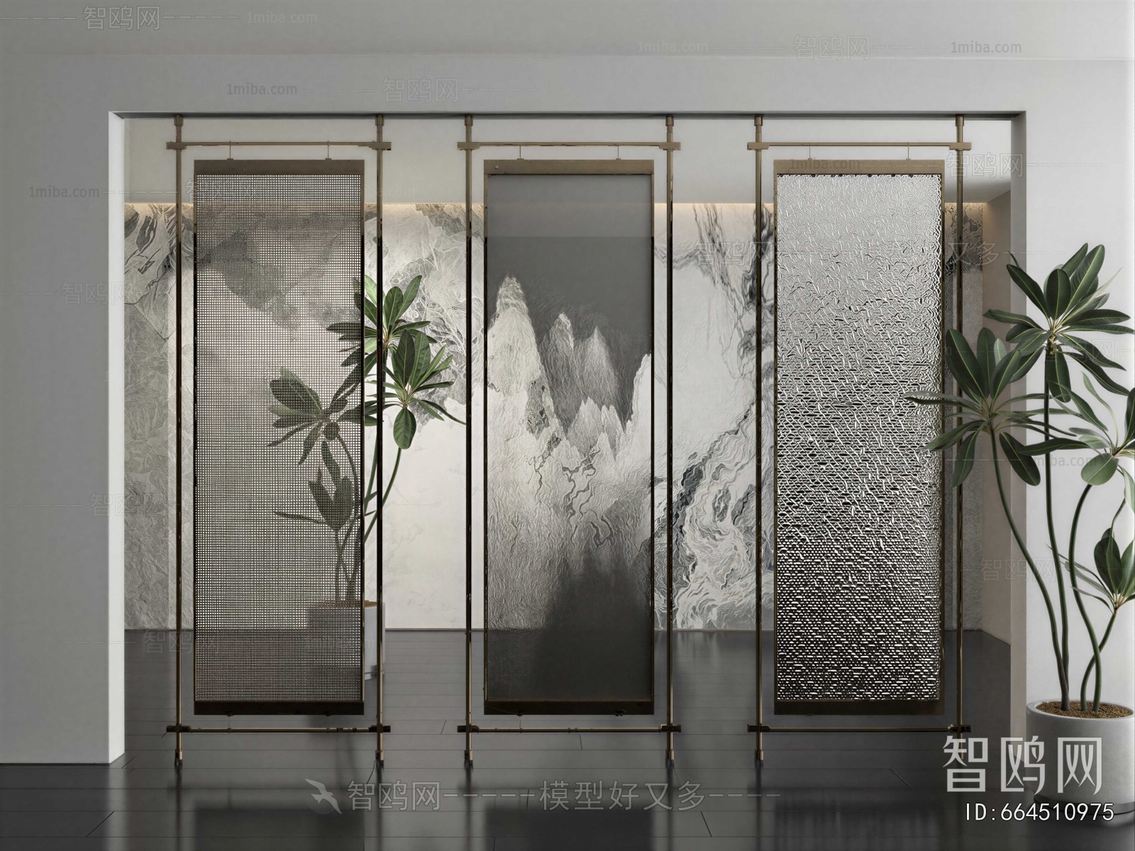 New Chinese Style Glass Screen Partition