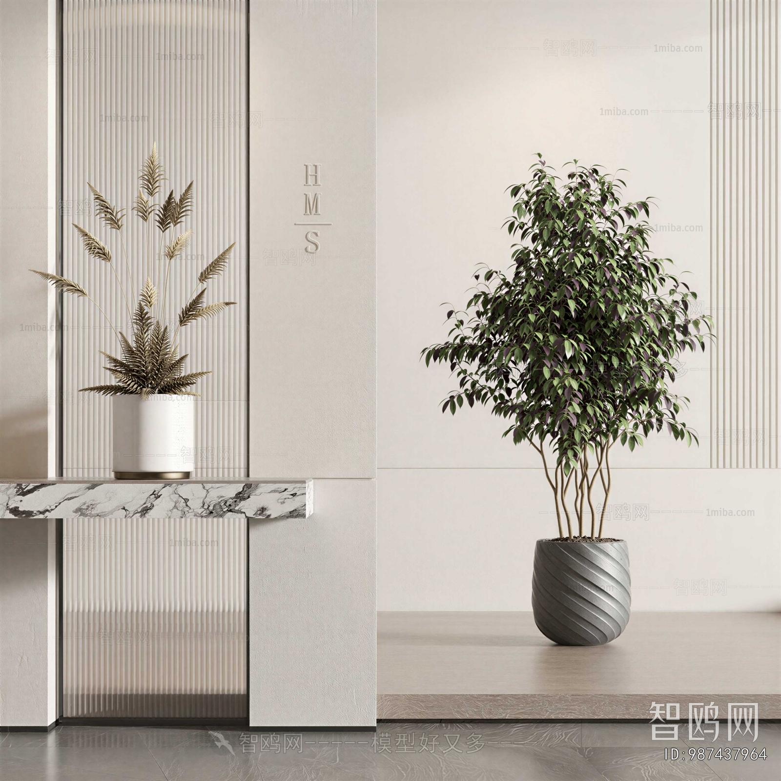 Modern Potted Green Plant