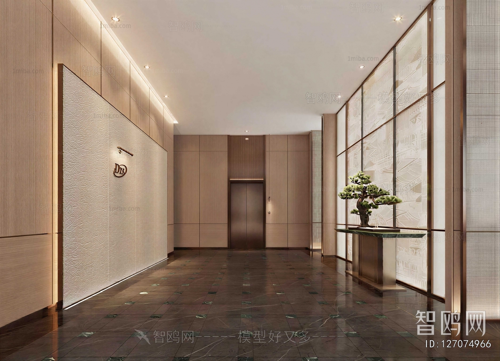 New Chinese Style Office Elevator Hall