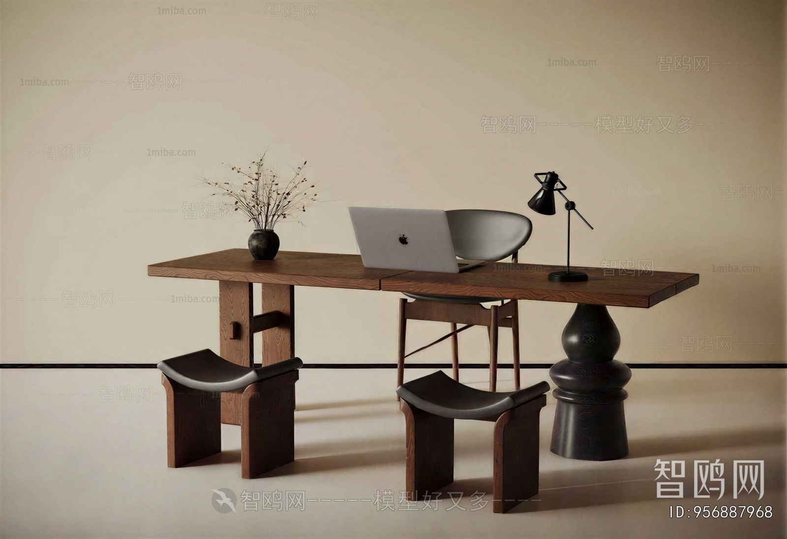 Wabi-sabi Style Computer Desk And Chair