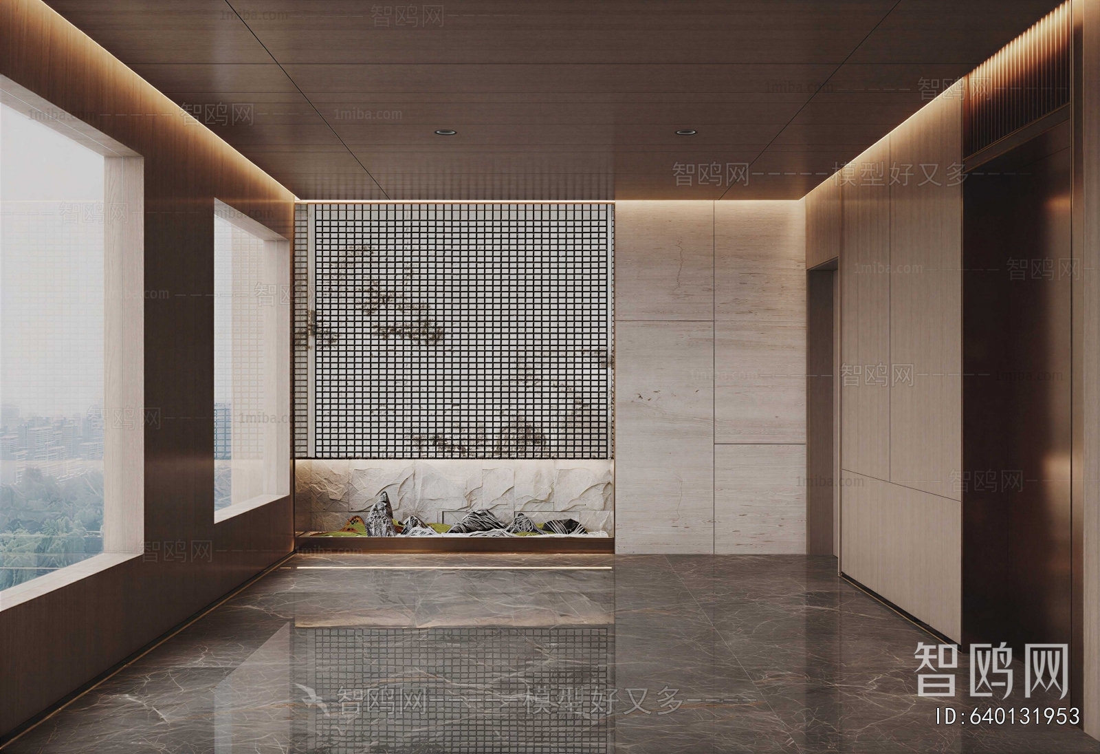 New Chinese Style Office Elevator Hall