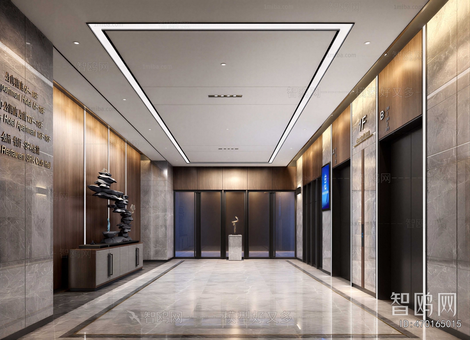New Chinese Style Office Elevator Hall