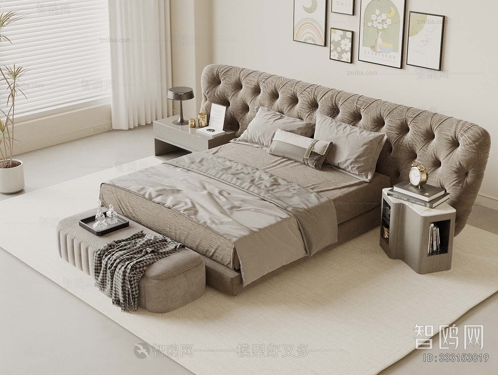 Simple European Style Double Bed