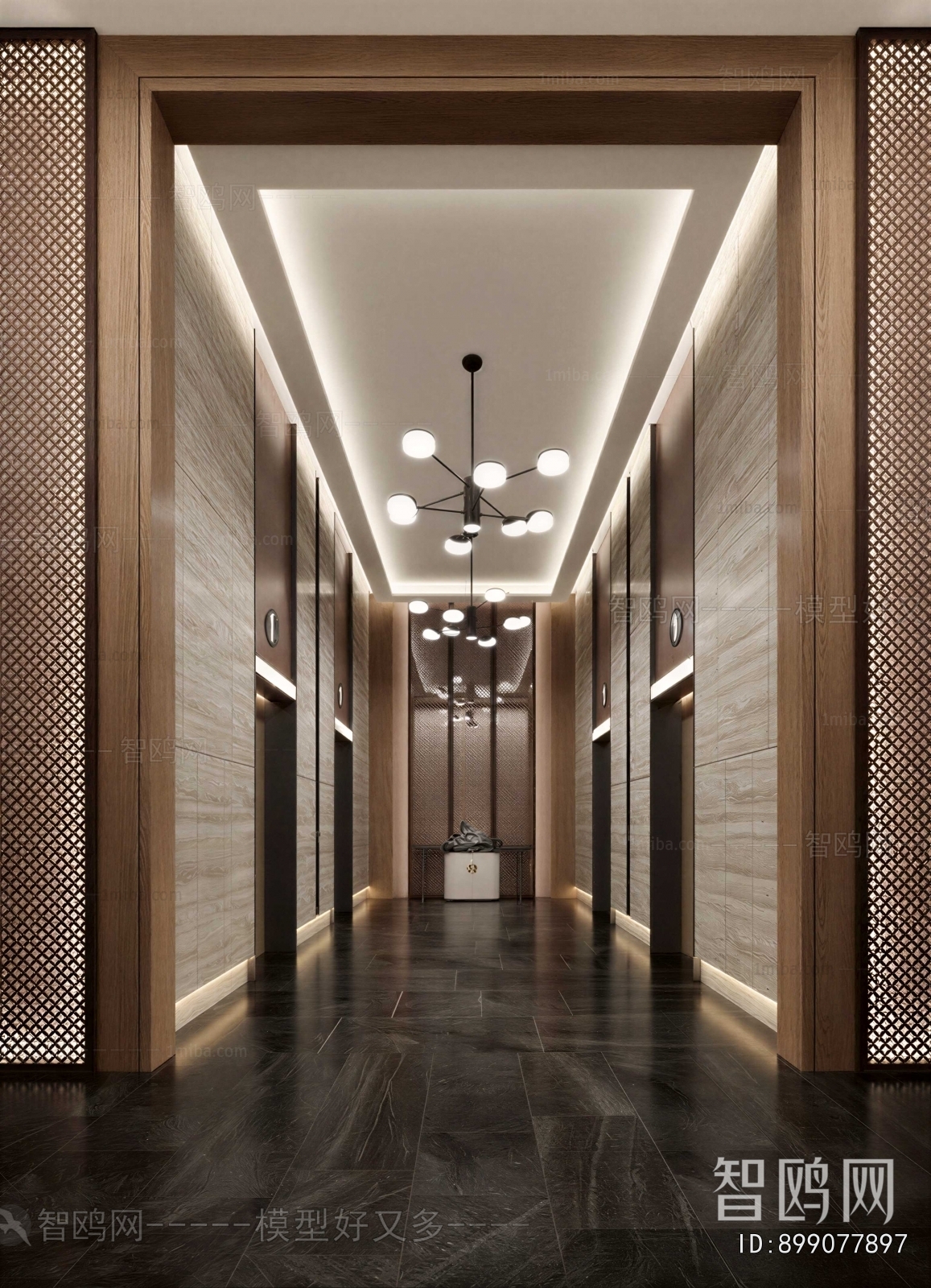 New Chinese Style Office Elevator Hall