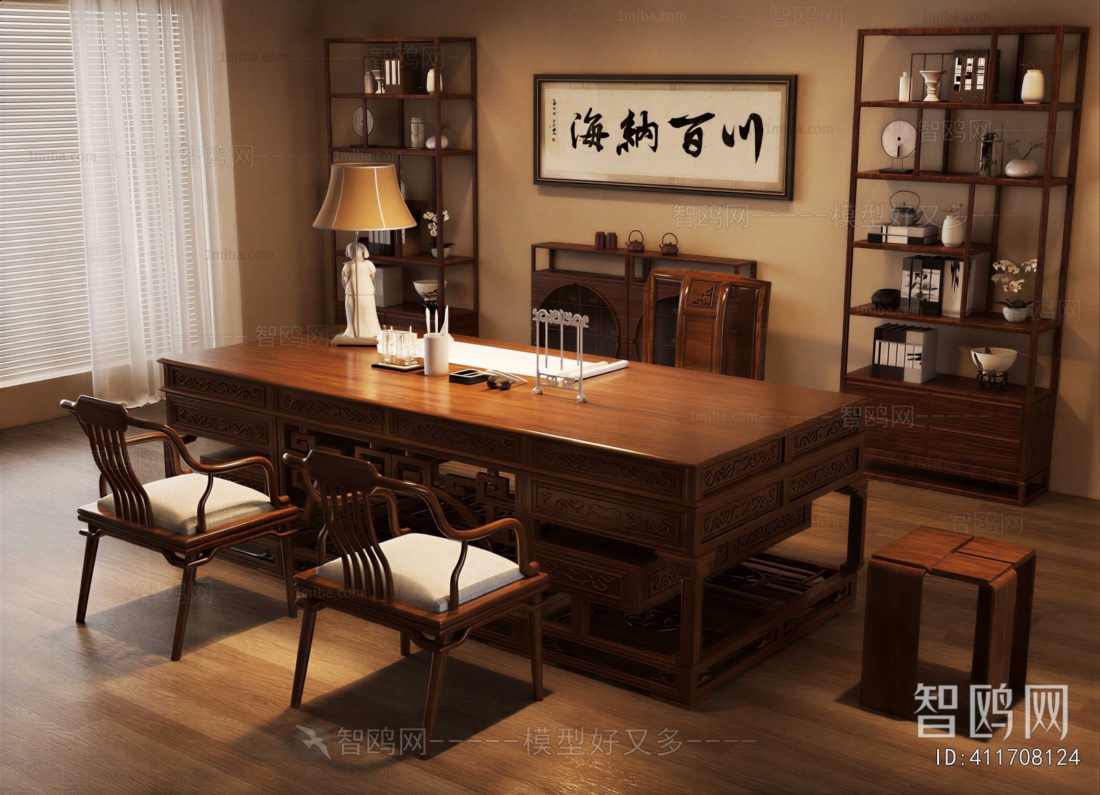 New Chinese Style Computer Desk And Chair