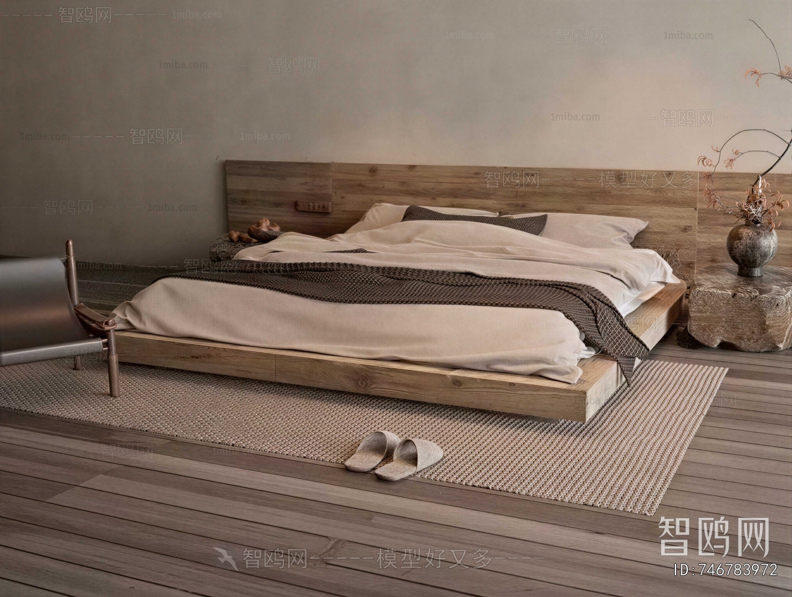 Wabi-sabi Style Double Bed