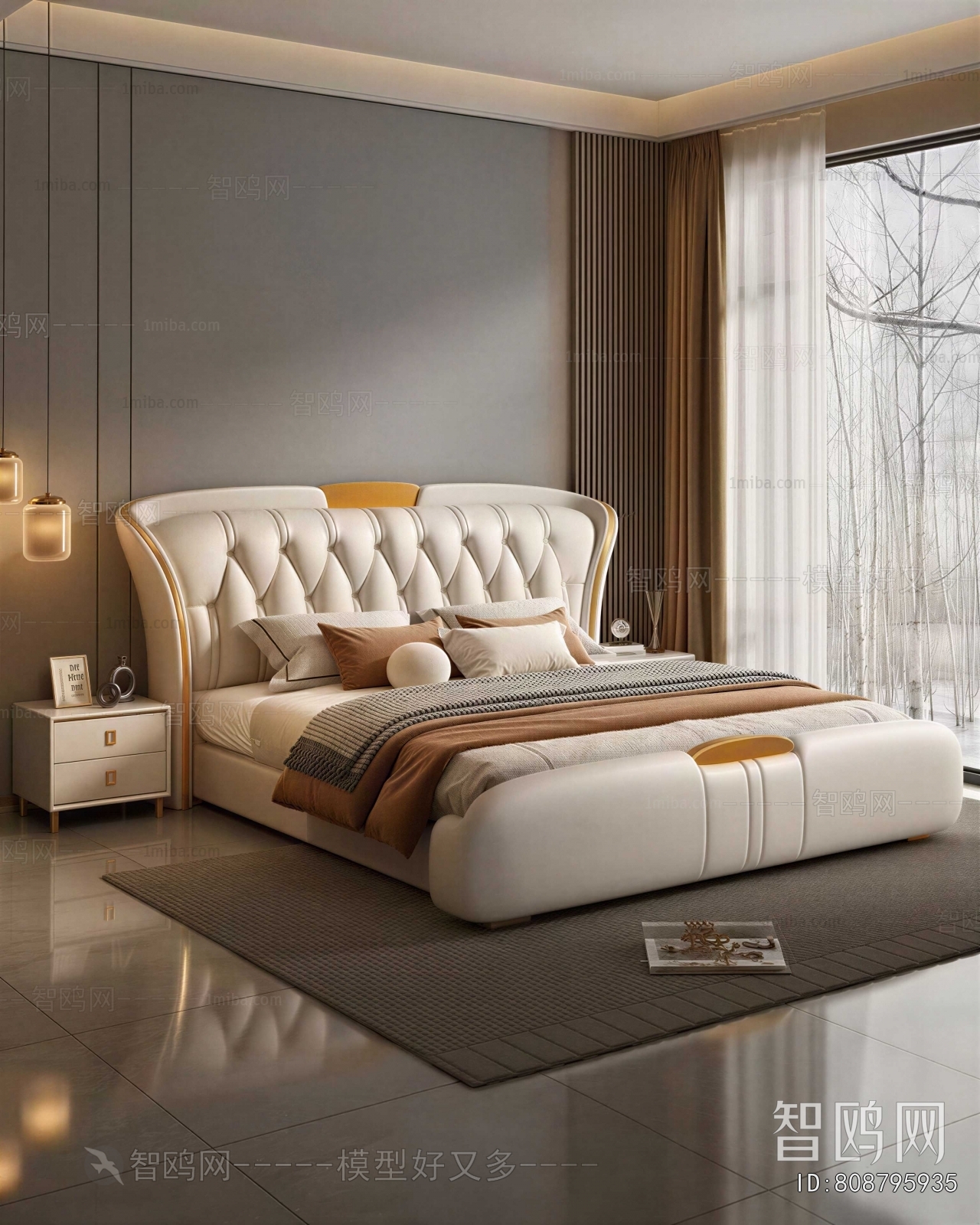 Simple European Style Double Bed