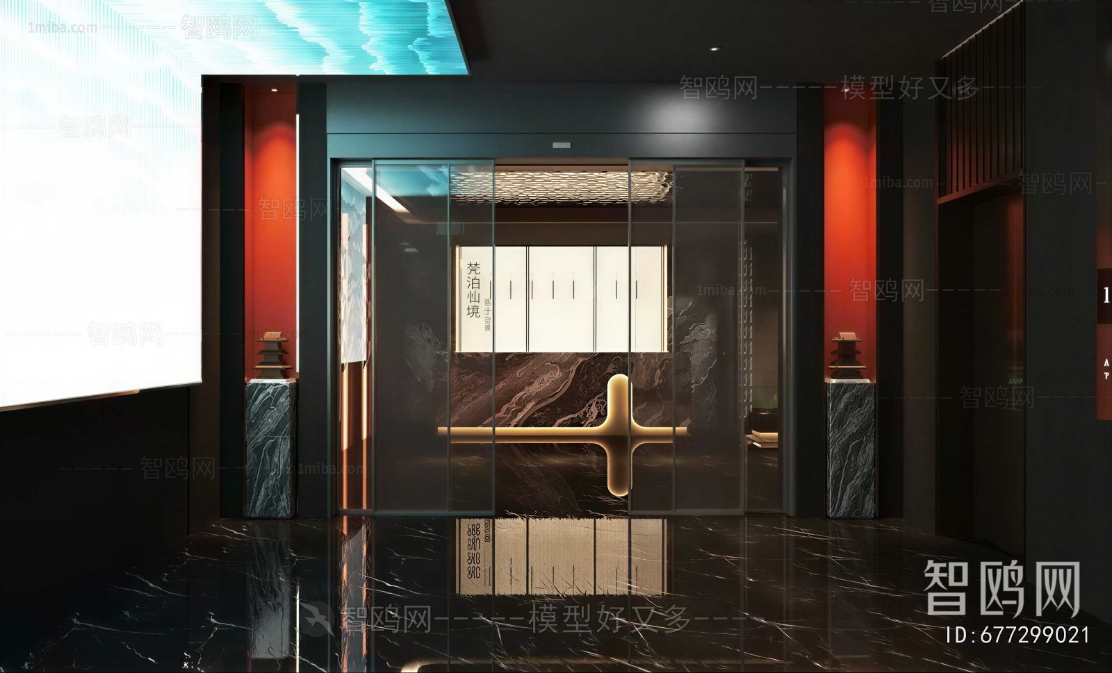 New Chinese Style Office Elevator Hall